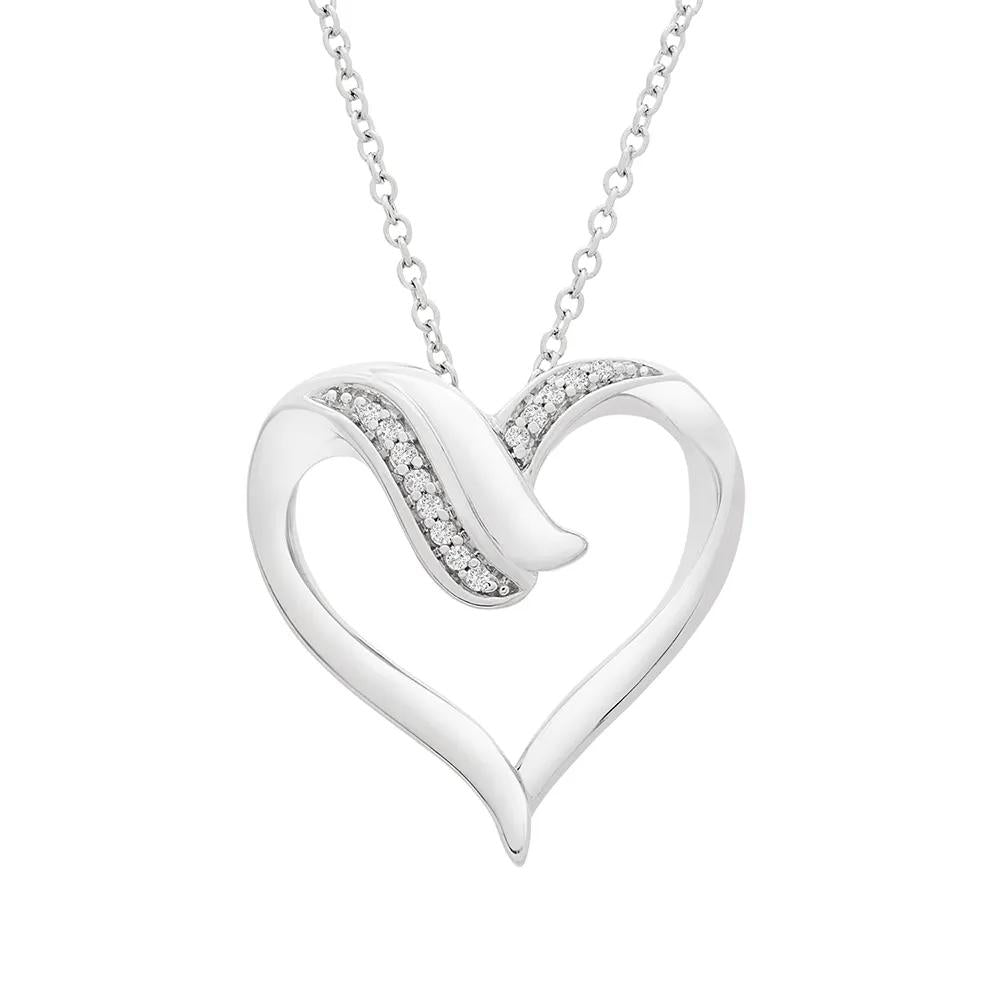 Diamond Heart Pendant Necklace .925 Sterling Silver White Size 18"