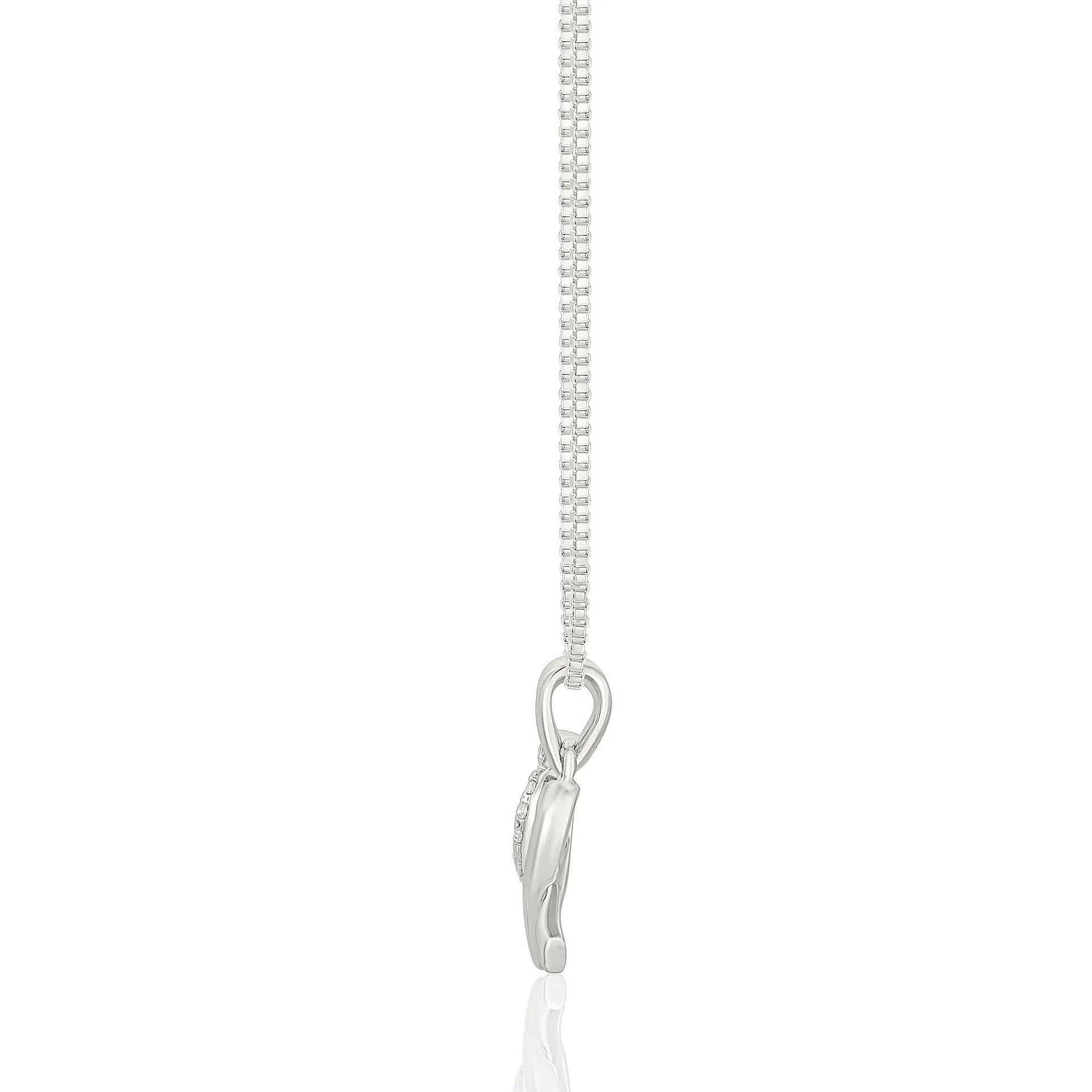 1/10 CT. Tw. Diamond Heart Ribbon Charm Pendant .925 Sterling Silver White Size 9.50mm