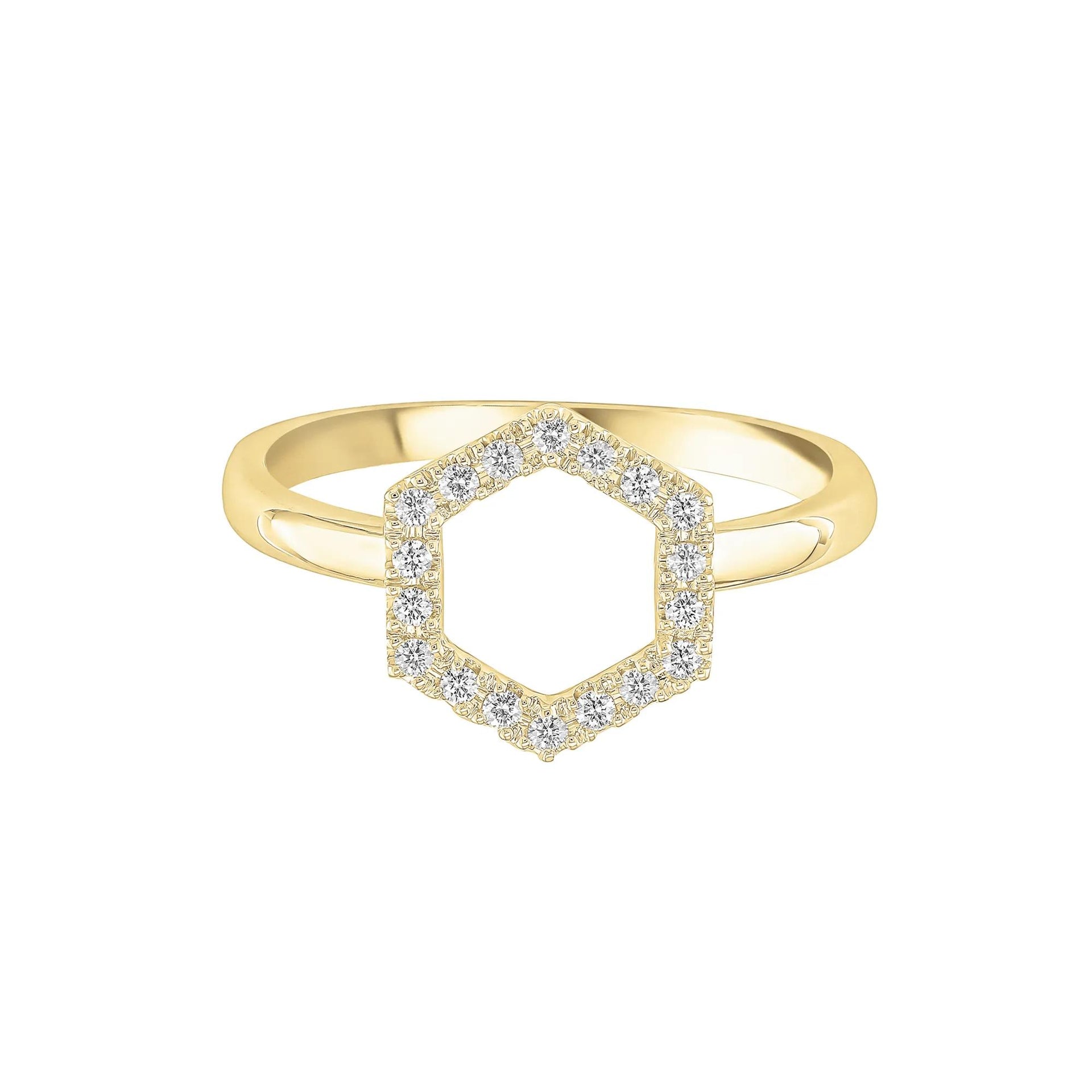 1/8 CT. Tw. Diamond Hexagon Ring 10K Yellow Gold Size 7 1mm