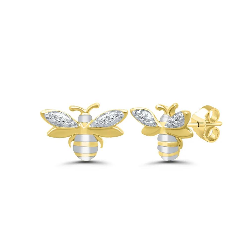 Diamond Honeybee Earrings 10K Yellow Gold Size 10.00mm