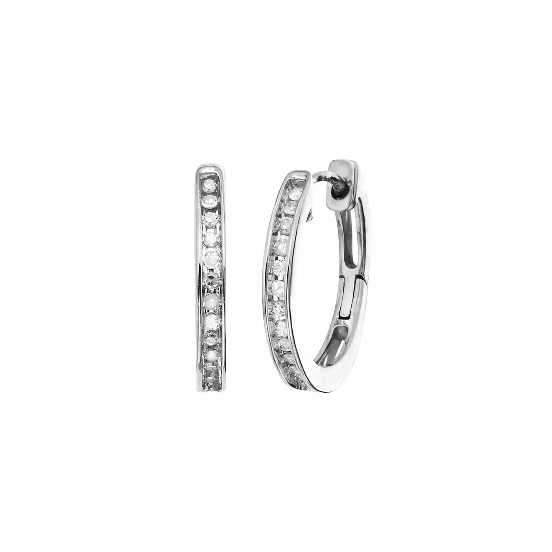 1/10 CT. Tw. Diamond Hoop Earrings 10K White Gold Size 15.00mm