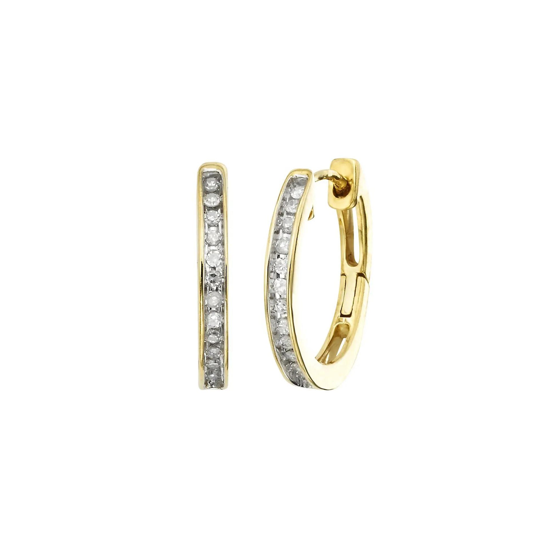1/10 CT. Tw. Diamond Hoop Earrings 10K Yellow Gold Size 15.00mm