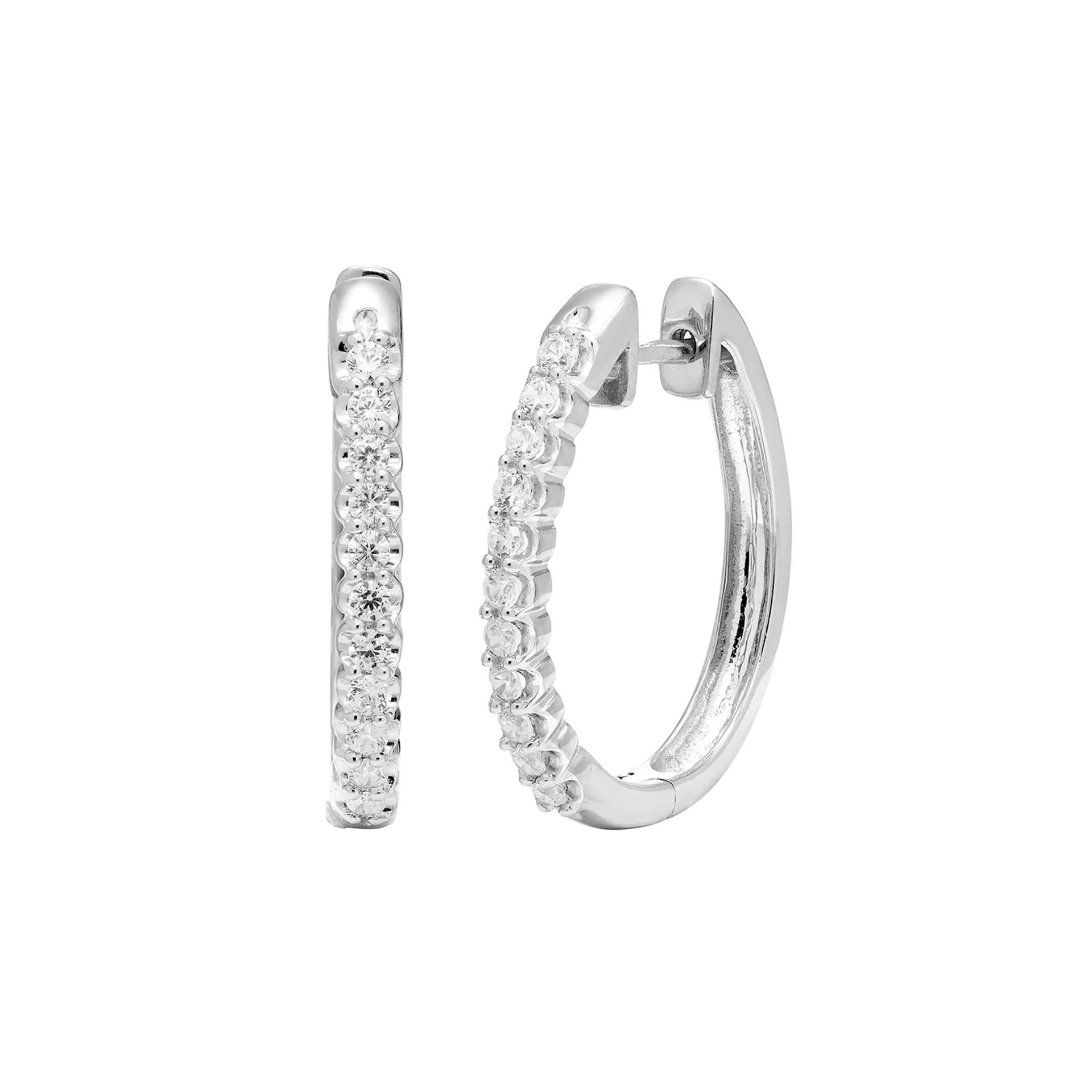 3/8 CT. Tw. Diamond Hoop Earrings 10K White Gold Size 23.00mm