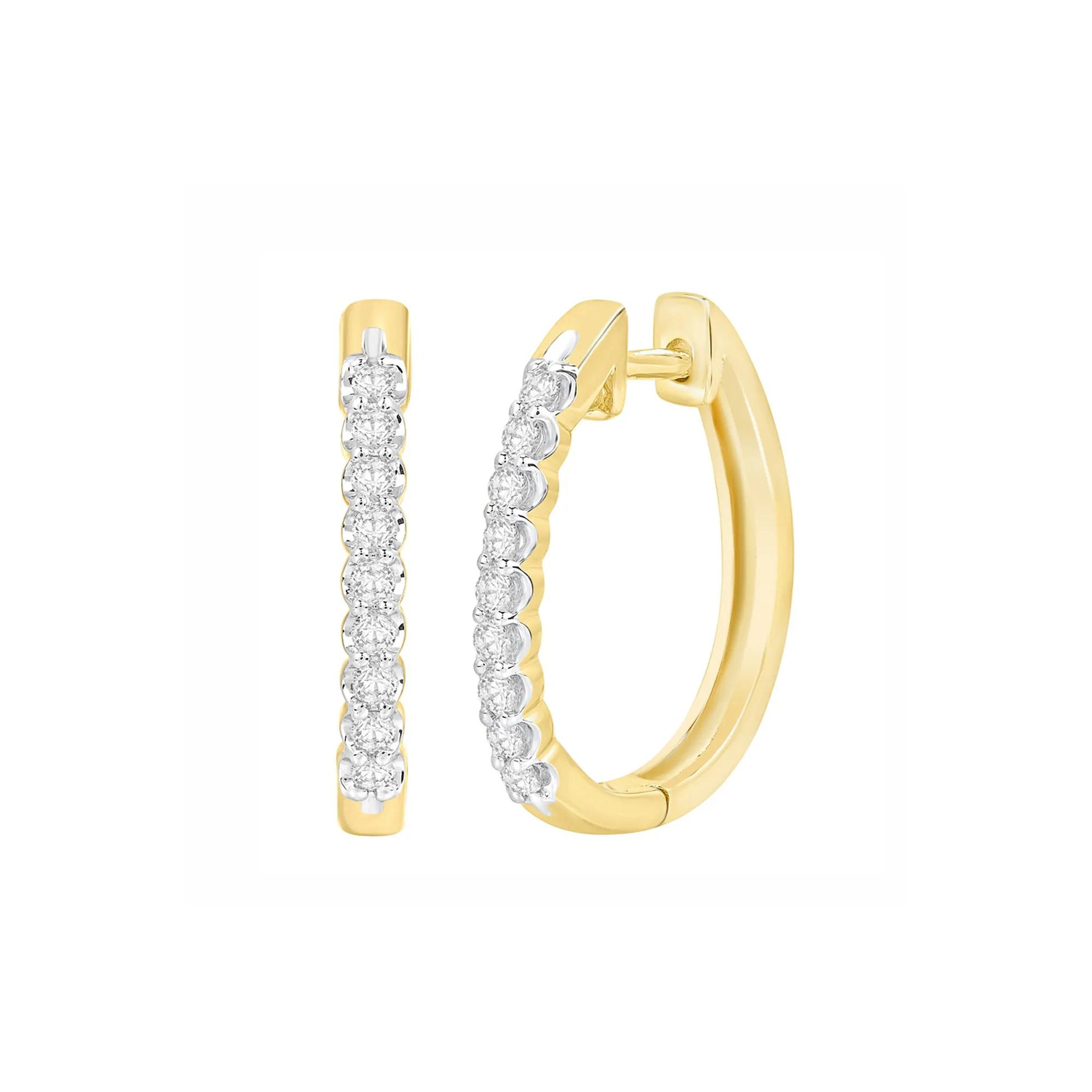 3/8 CT. Tw. Diamond Hoop Earrings 10K Yellow Gold Size 23.00mm