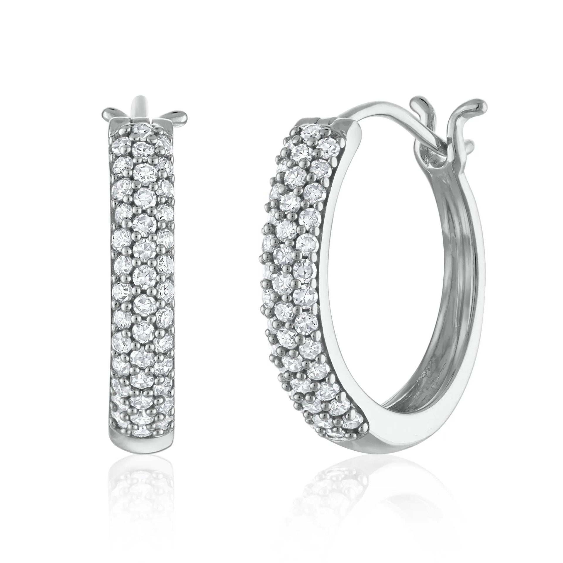 1/2 CT. Tw. Diamond Hoop Earrings 10K White Gold Size 17.00mm