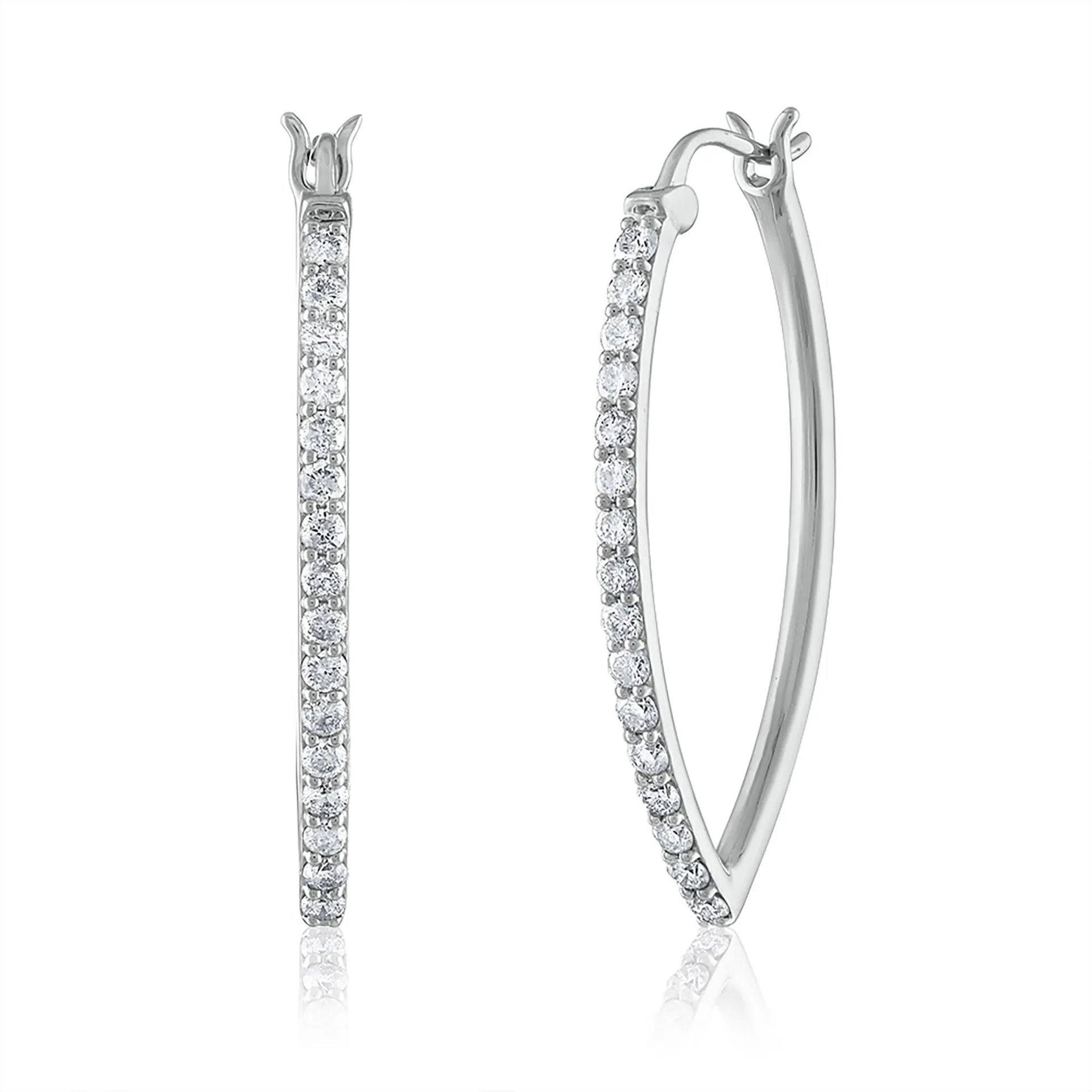 1 CT. Tw. Diamond Hoop Earrings 10K White Gold Size 34.00mm