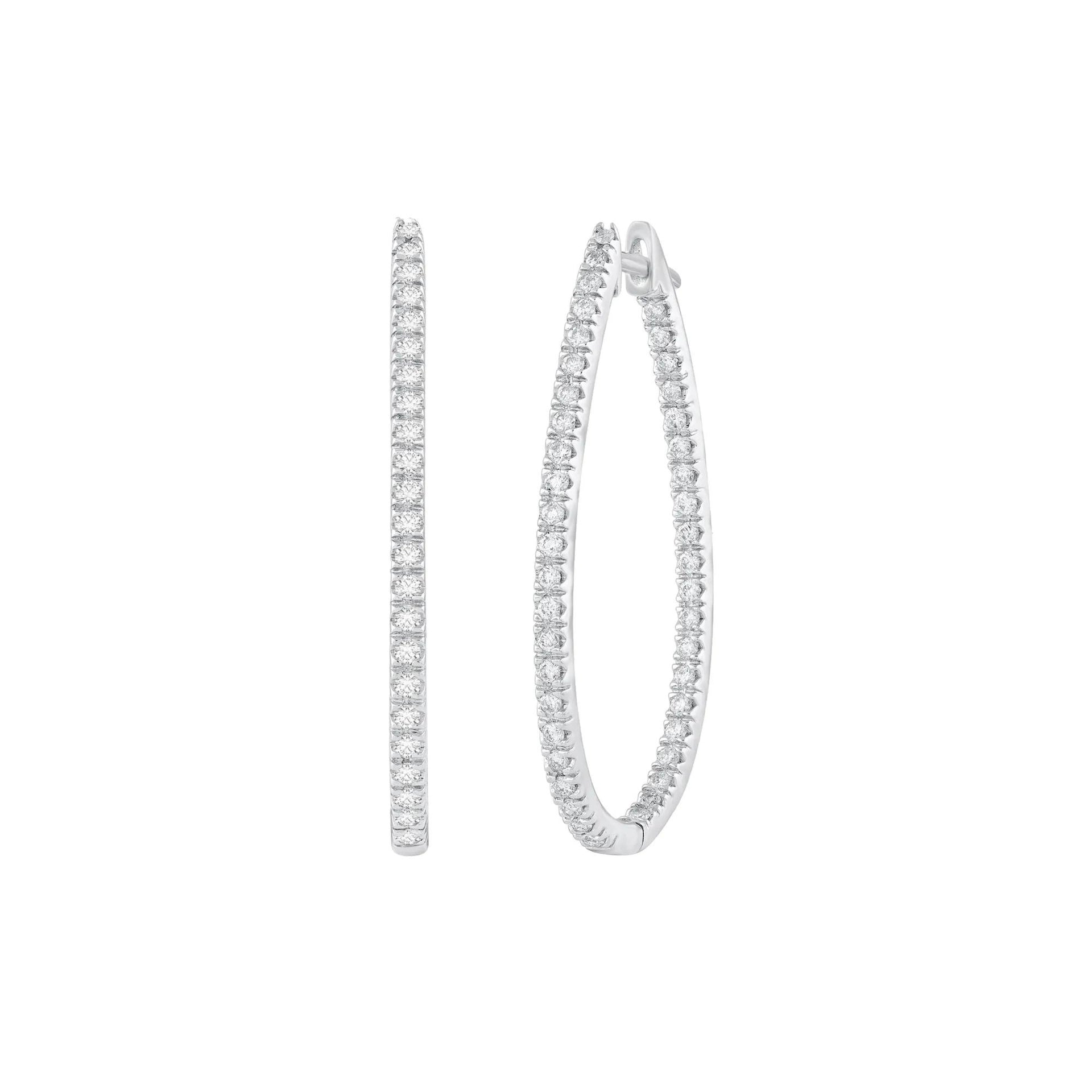 1 CT. Tw. Diamond Hoop Earrings 14K White Gold Size 22.00mm