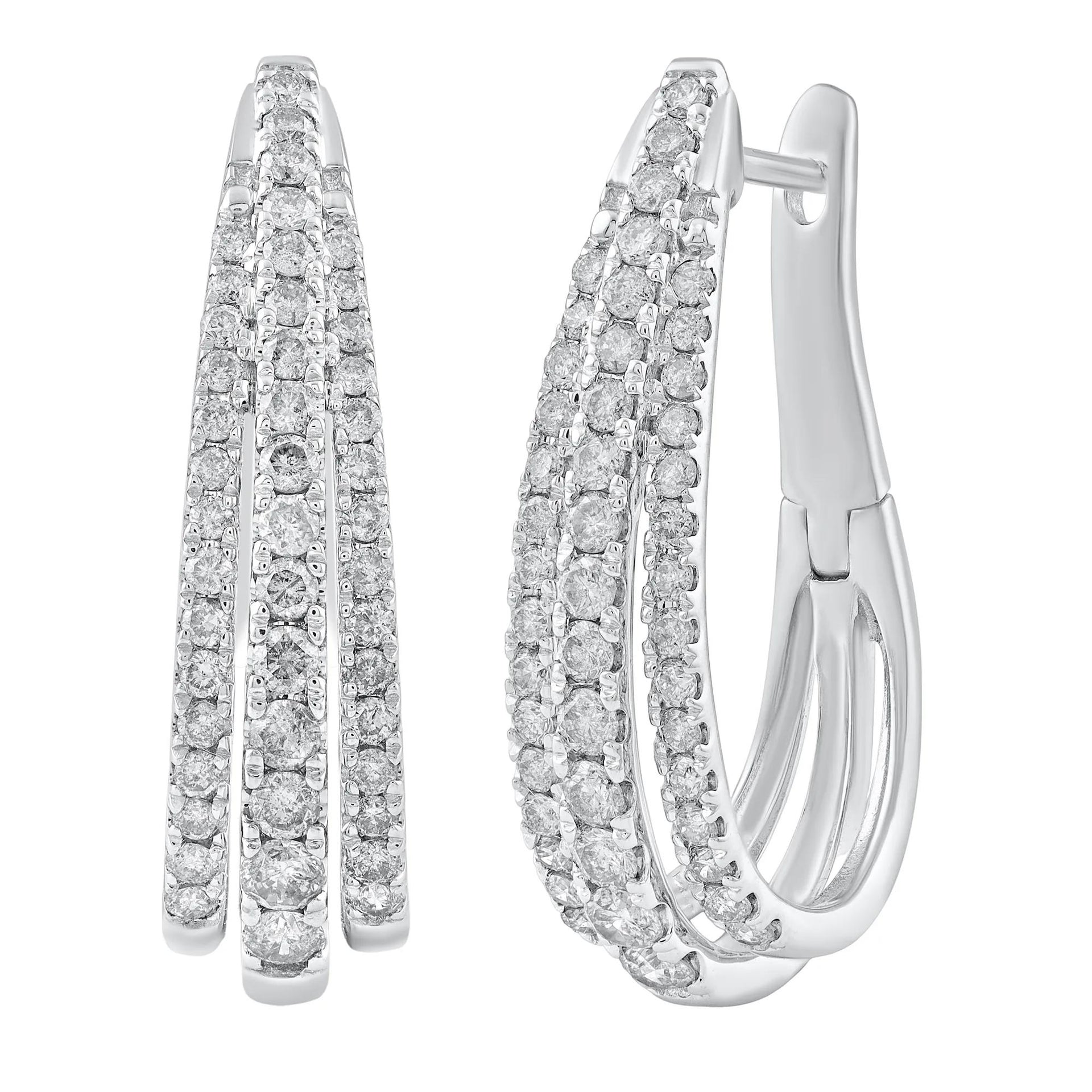 1 CT. Tw. Diamond Hoop Earrings 14K White Gold Size 6.60mm