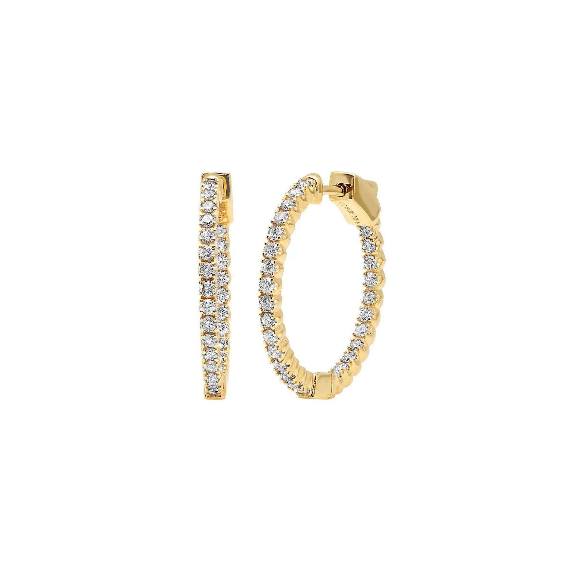 1 CT. Tw. Diamond Hoop Earrings 14K Yellow Gold