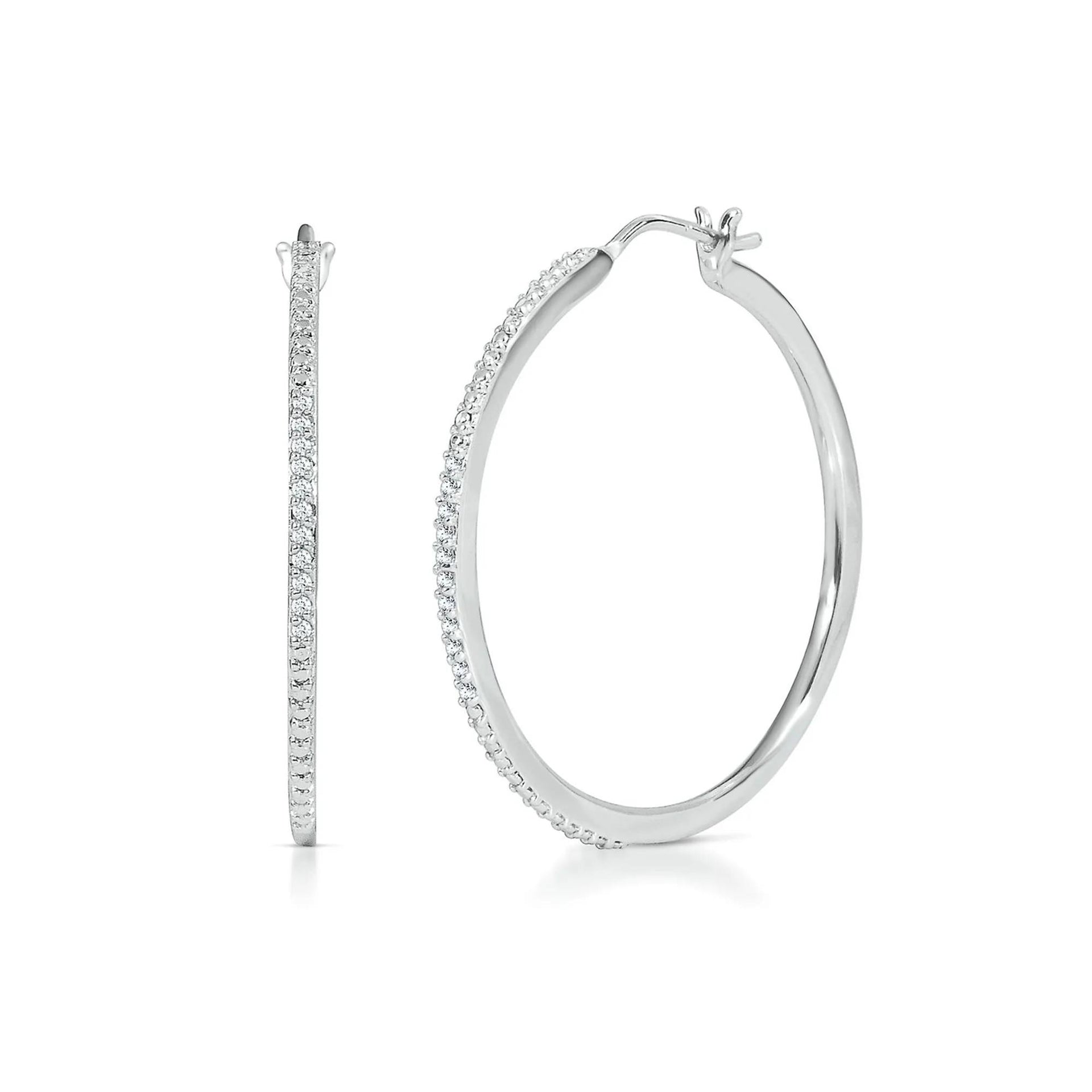 Diamond Hoop Earrings .925 Sterling Silver White Size 2.00mm