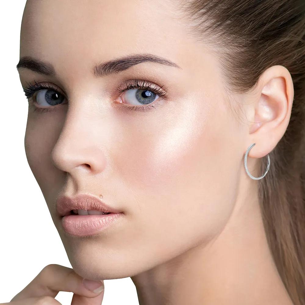 Diamond Hoop Earrings .925 Sterling Silver White Size 2.00mm