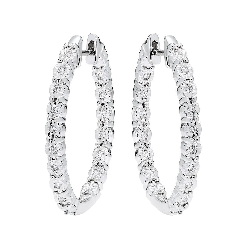 1/4 CT. Tw. Diamond Hoop Earrings .925 Sterling Silver White Size 27.00mm