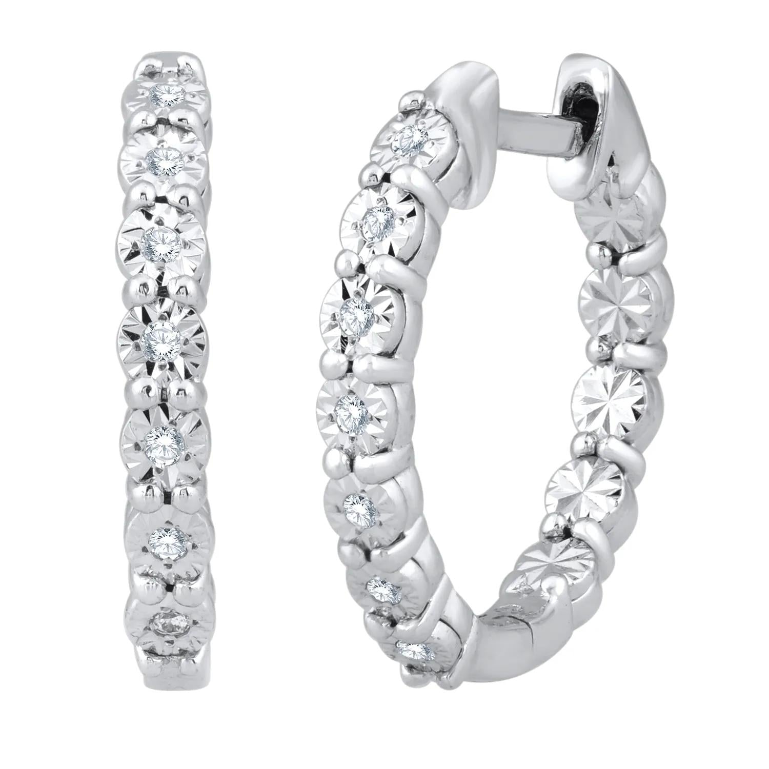 1/10 CT. Tw. Diamond Hoop Earrings .925 Sterling Silver White Size 17.00mm