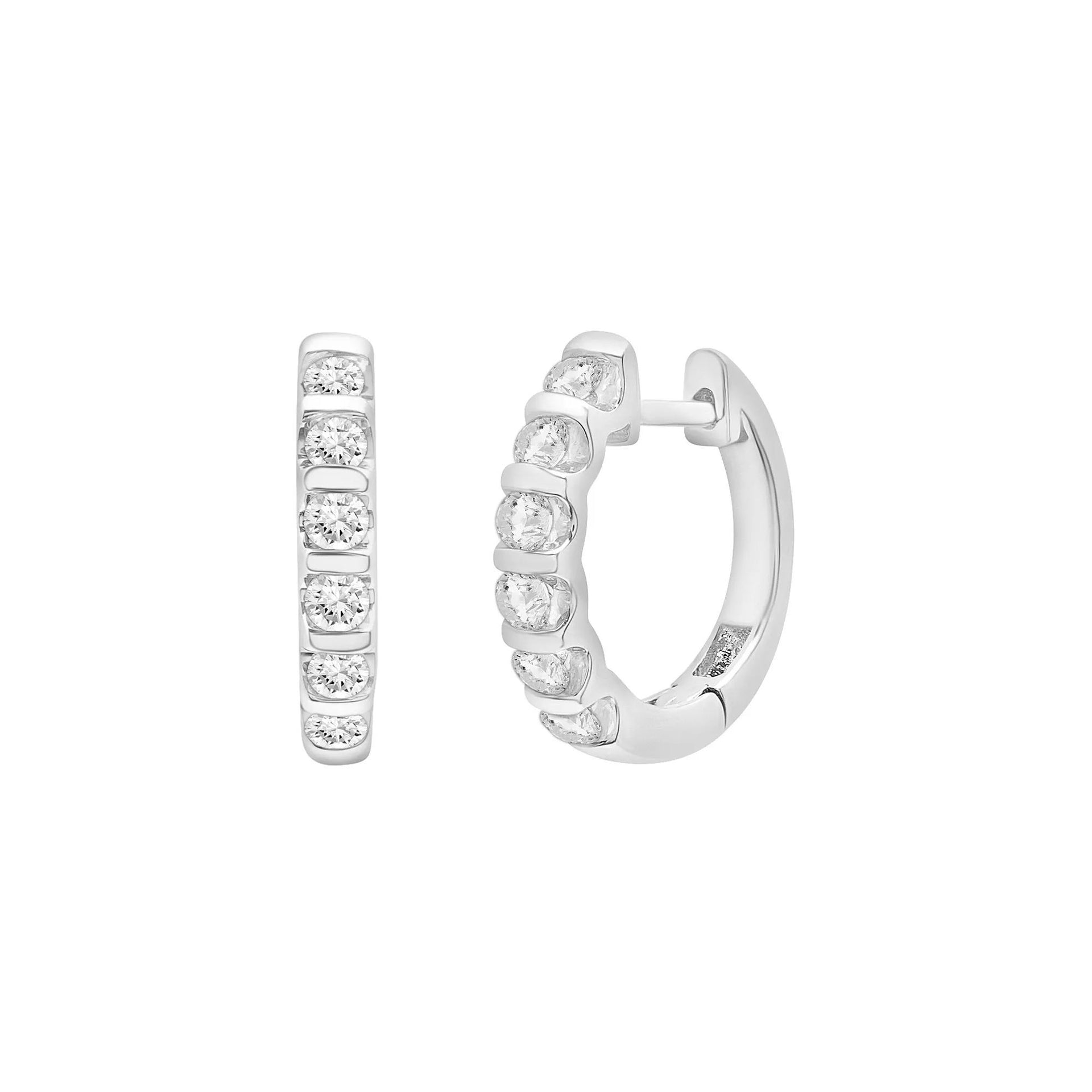 1/2 CT. Tw. Diamond Hoop Bar Earrings 10K White Gold Size 13.00mm