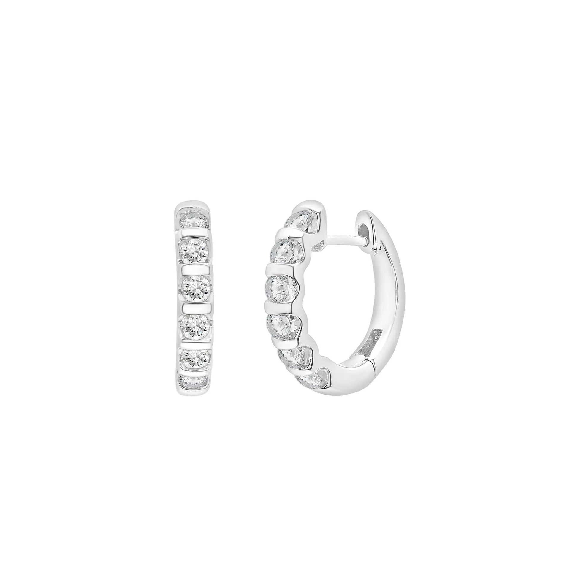 1/4 CT. Tw. Diamond Huggie Hoop Bar Earrings 10K White Gold Size 11.50mm