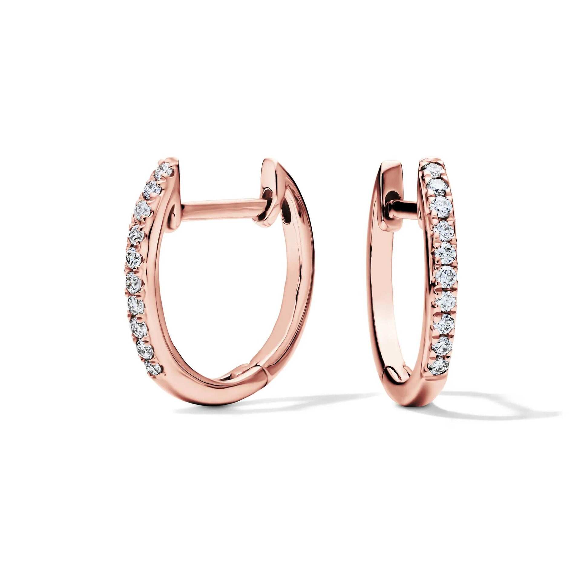1/10 CT. Tw. Diamond Huggie Hoop Earrings 14K Rose Gold Size 12.00mm
