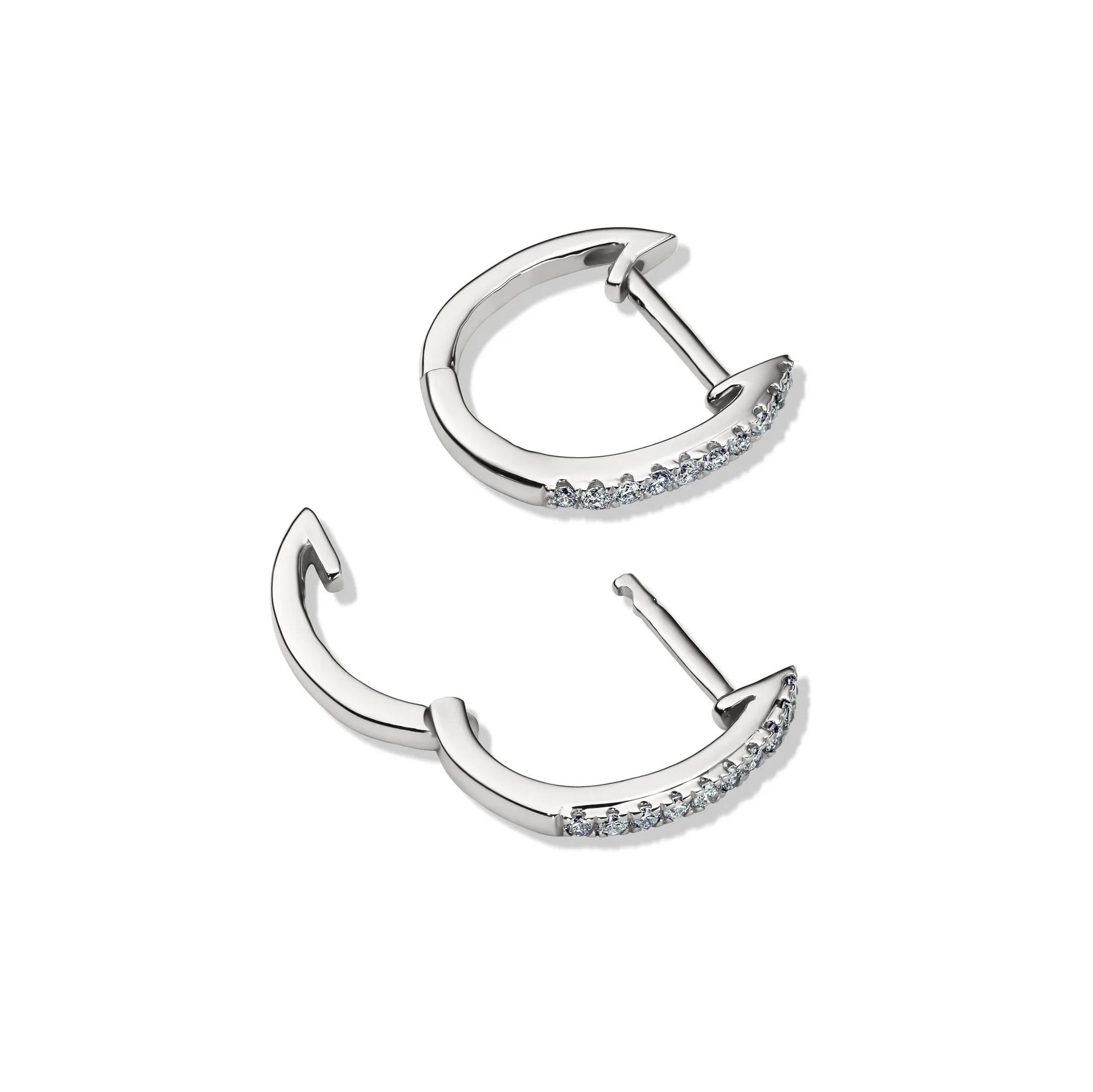 1/10 CT. Tw. Diamond Huggie Hoop Earrings 14K White Gold Size 12.00mm