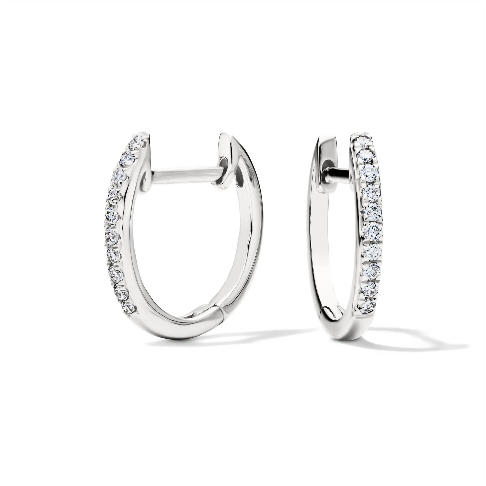 1/10 CT. Tw. Diamond Huggie Hoop Earrings 14K White Gold Size 12.00mm