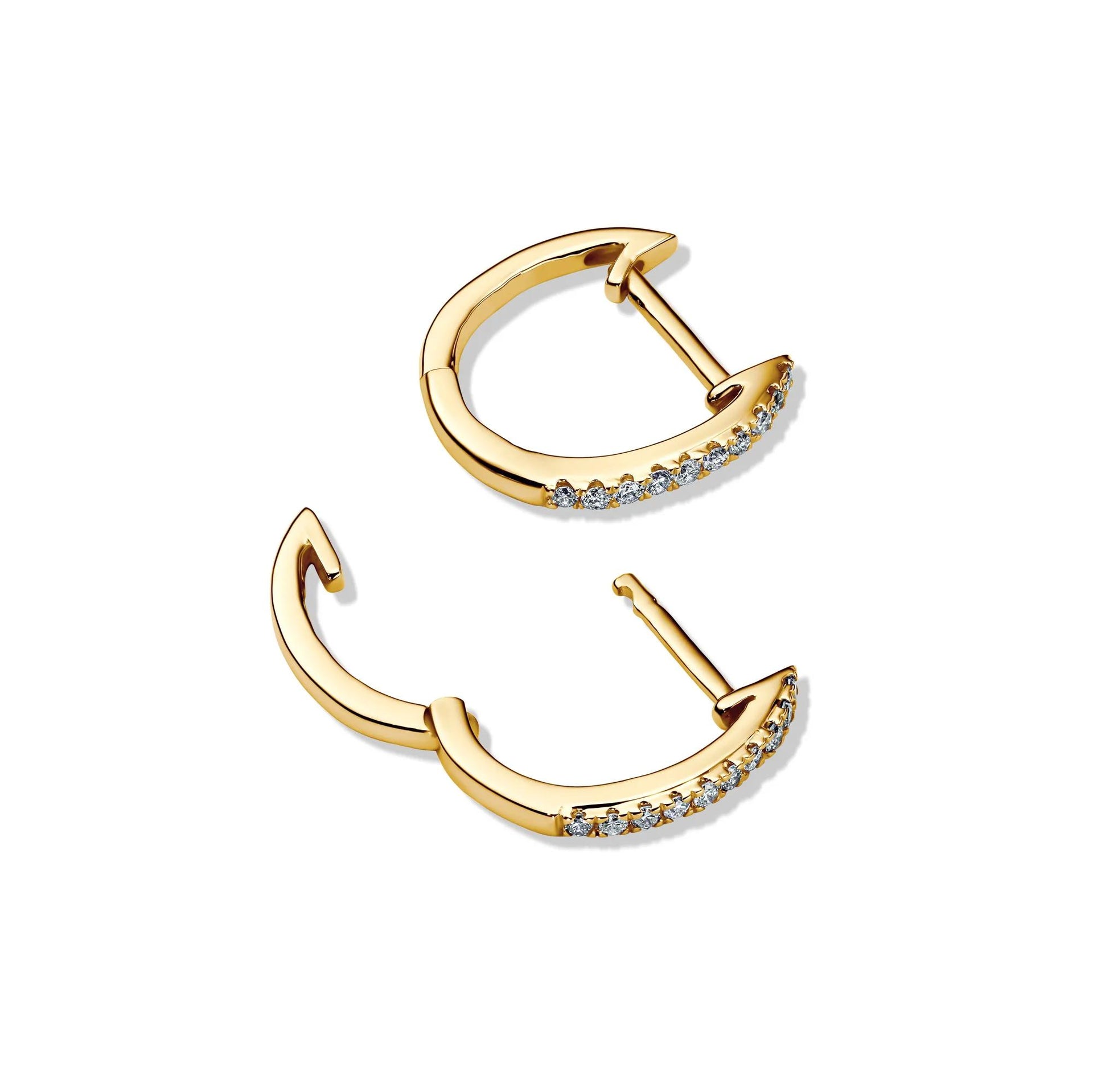 1/10 CT. Tw. Diamond Huggie Hoop Earrings 14K Yellow Gold Size 12.00mm