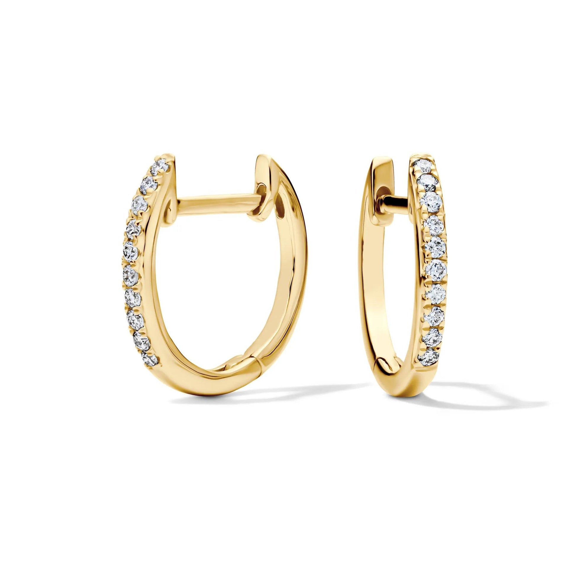 1/10 CT. Tw. Diamond Huggie Hoop Earrings 14K Yellow Gold Size 12.00mm