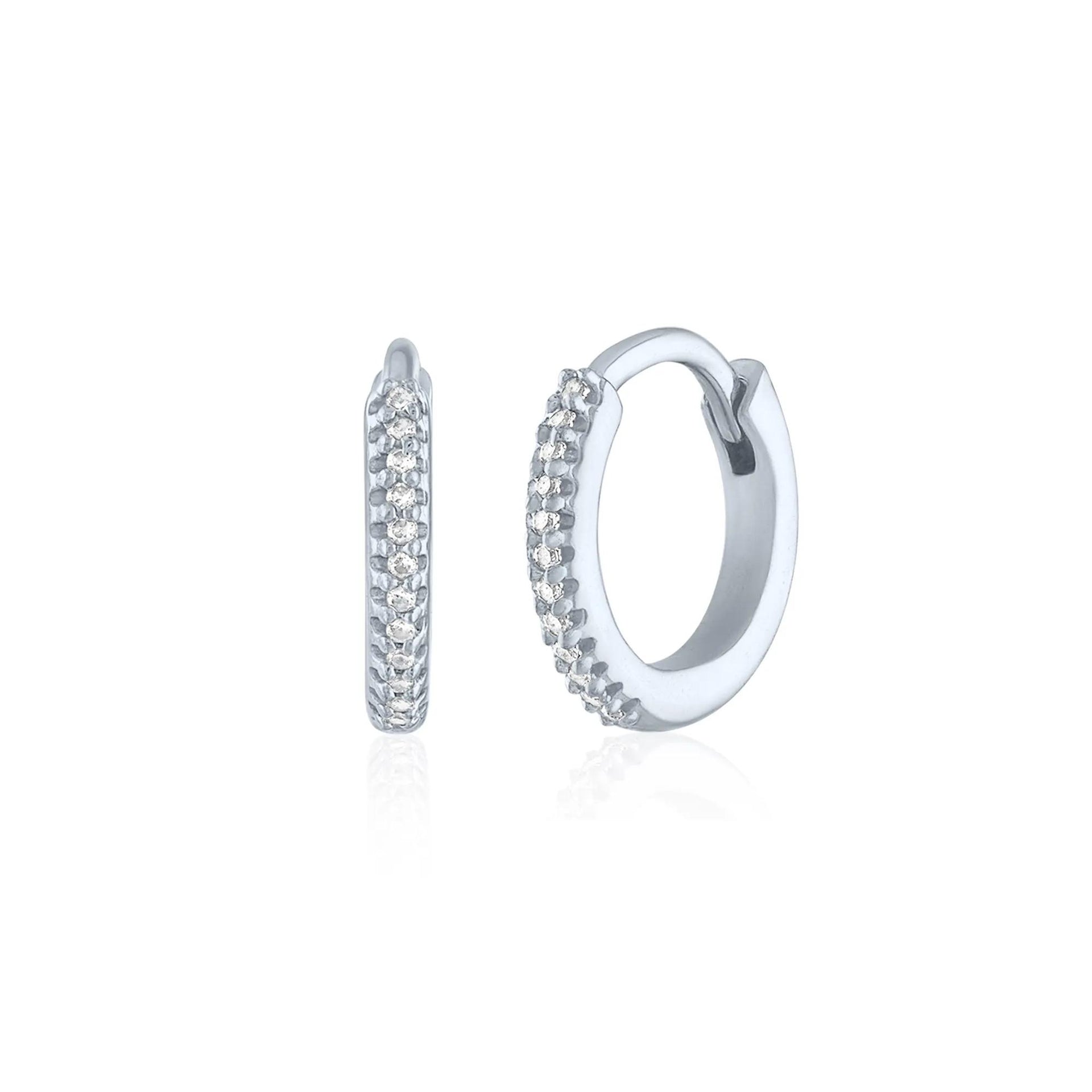 Diamond Huggie Hoop Earrings 10K White Gold Size 1.50mm