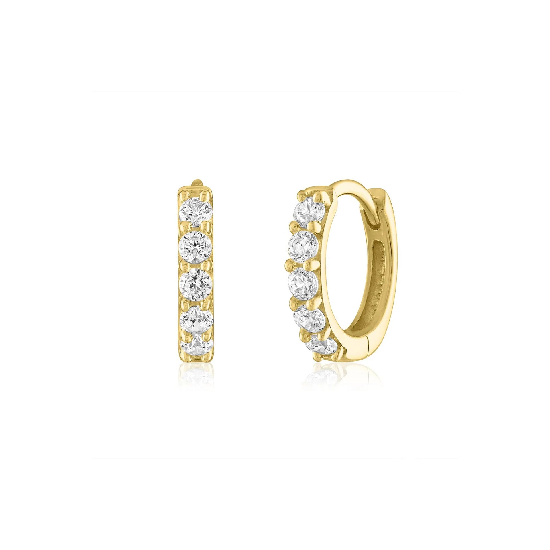 1/4 CT. Tw. Diamond Huggie Hoop Earrings 10K Yellow Gold Size 7.60mm