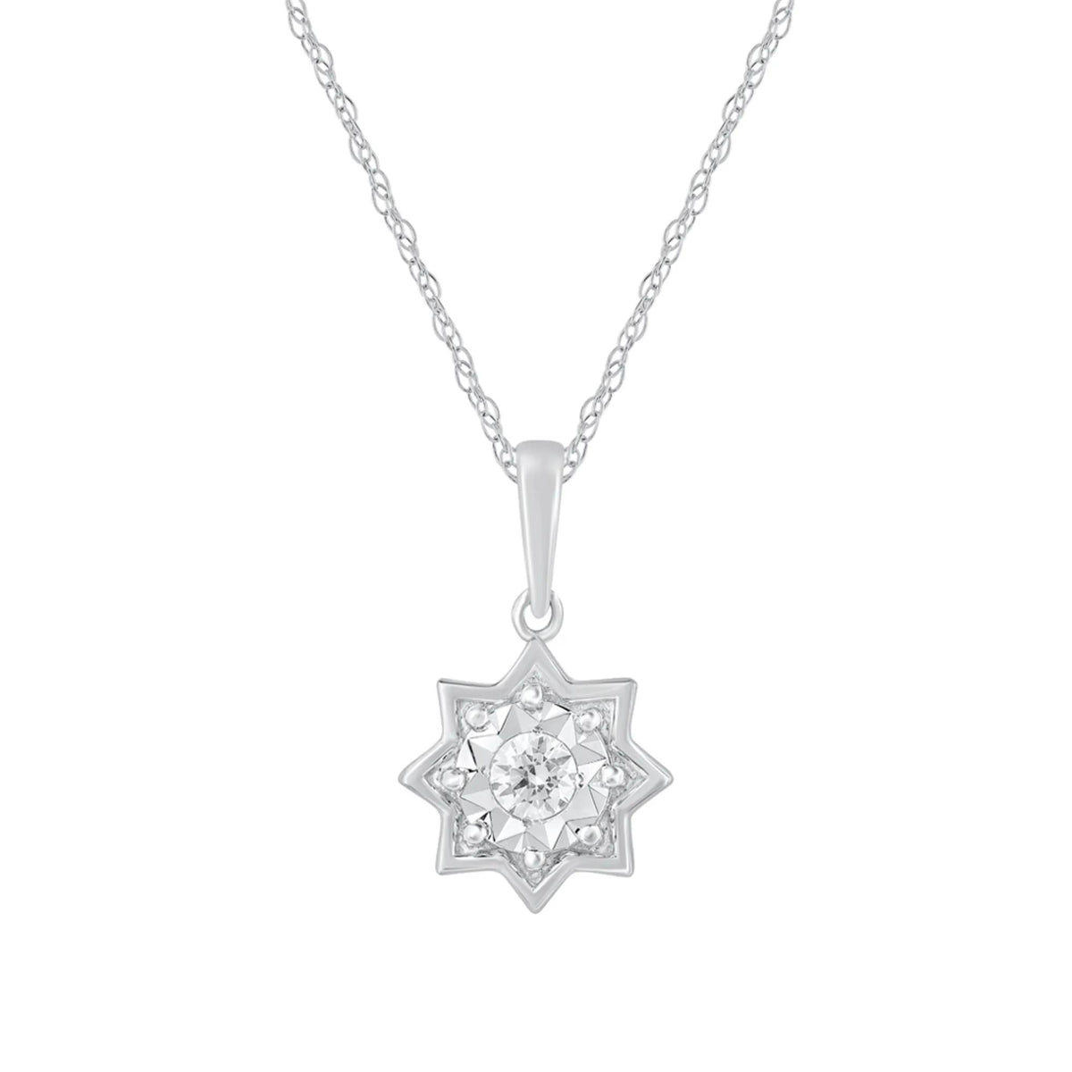 1/8 CT. Tw. Diamond Illusion Plate Star Pendant Necklace 10K White Gold Size 18"