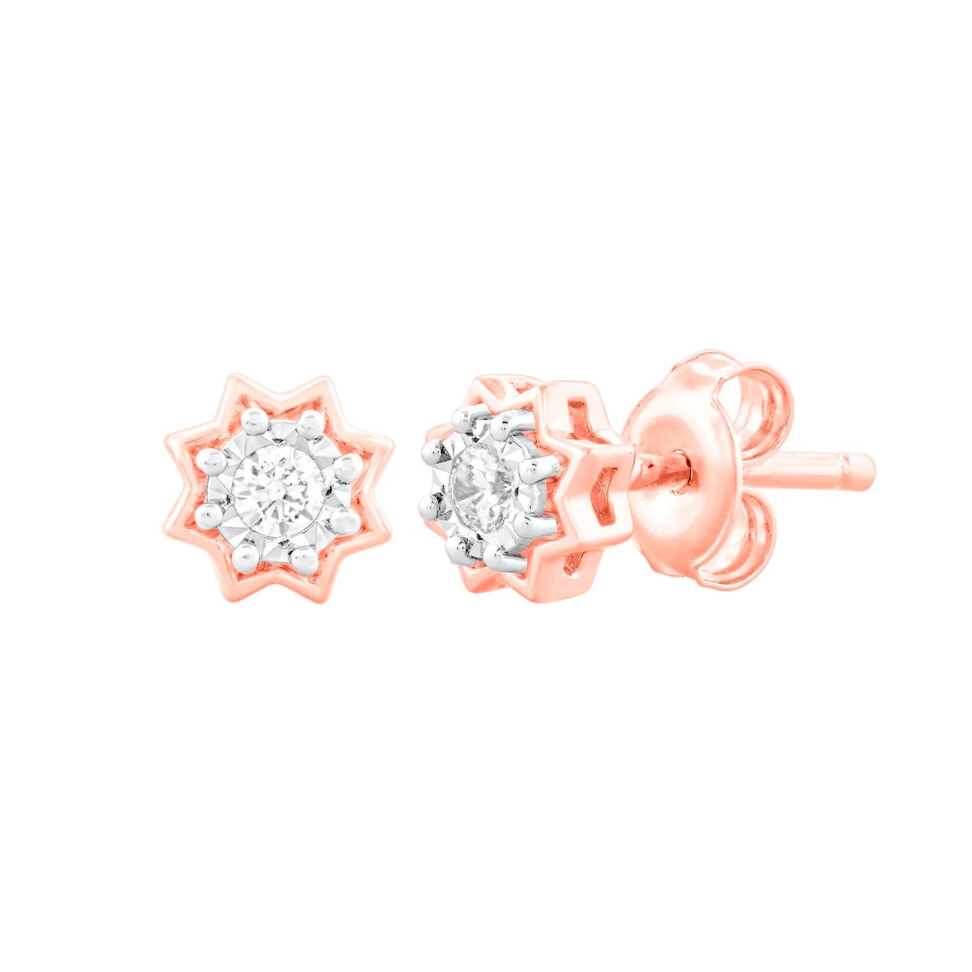 1/10 CT. Tw. Diamond Illusion Plate Star Stud Earrings 10K Rose Gold Size 2.10mm
