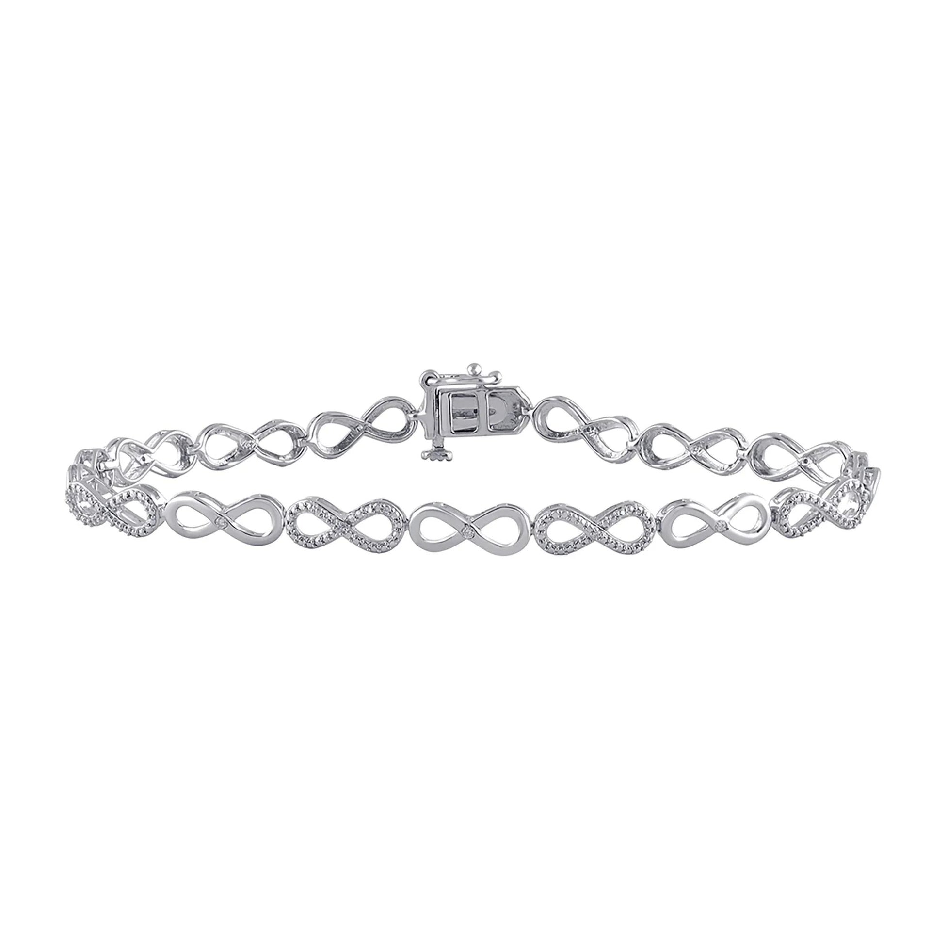 1/10 CT. Tw. Diamond Infinity Bracelet .925 Sterling Silver White Size 5.50mm