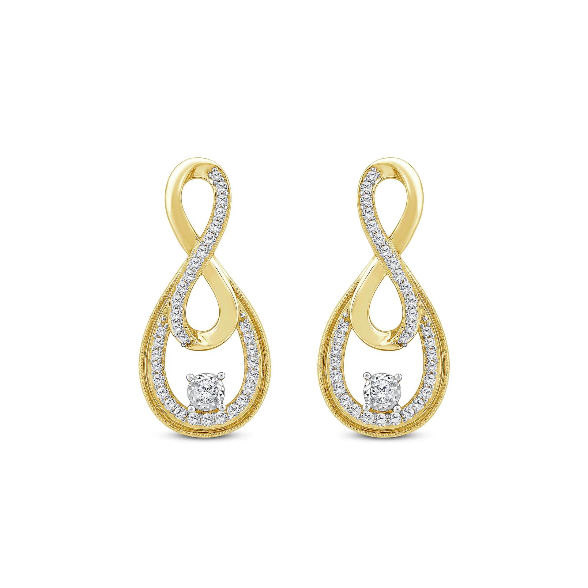 1/2 CT. Tw. Diamond Infinity Earrings 10K Yellow Gold Size 16.50mm