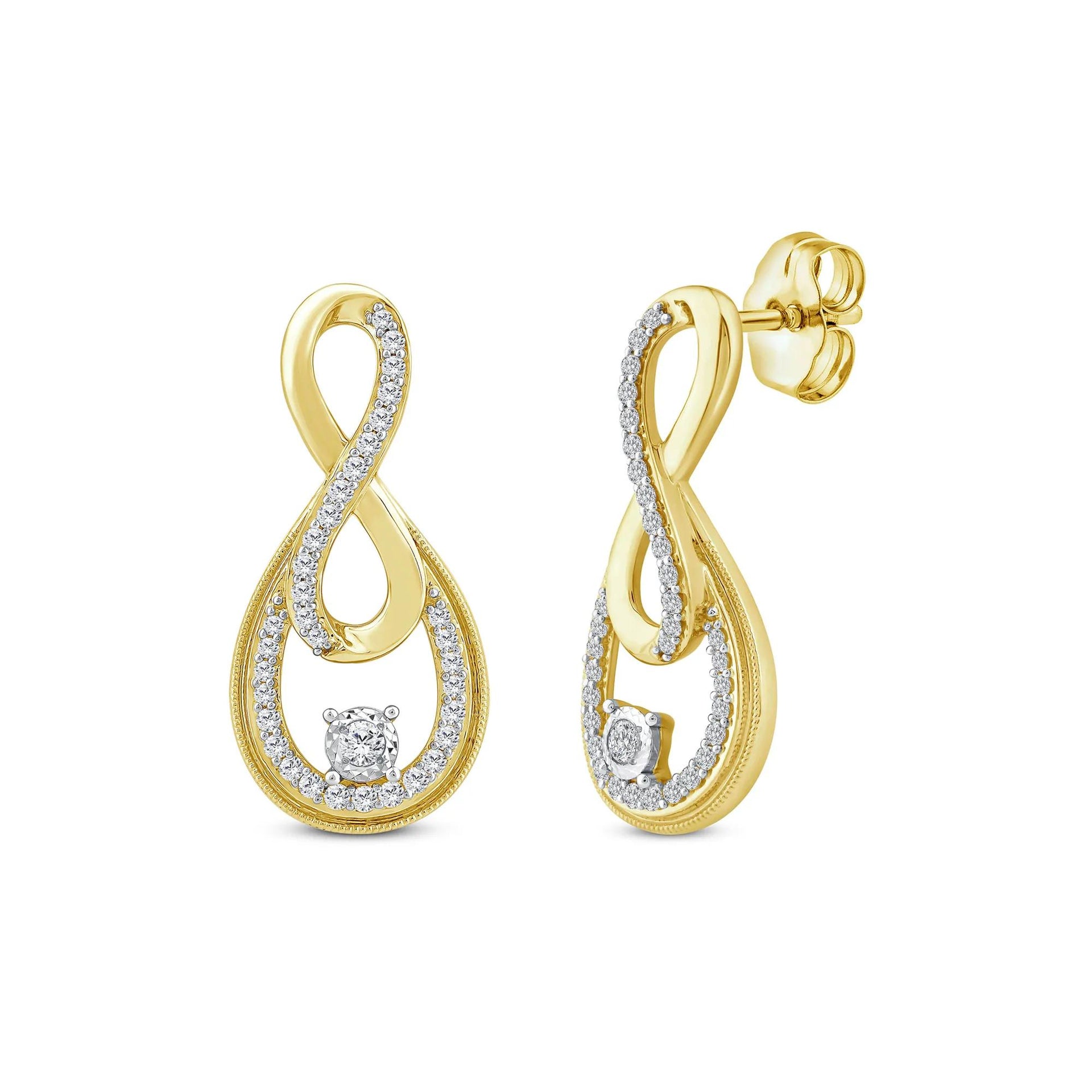 1/2 CT. Tw. Diamond Infinity Earrings 10K Yellow Gold Size 16.50mm