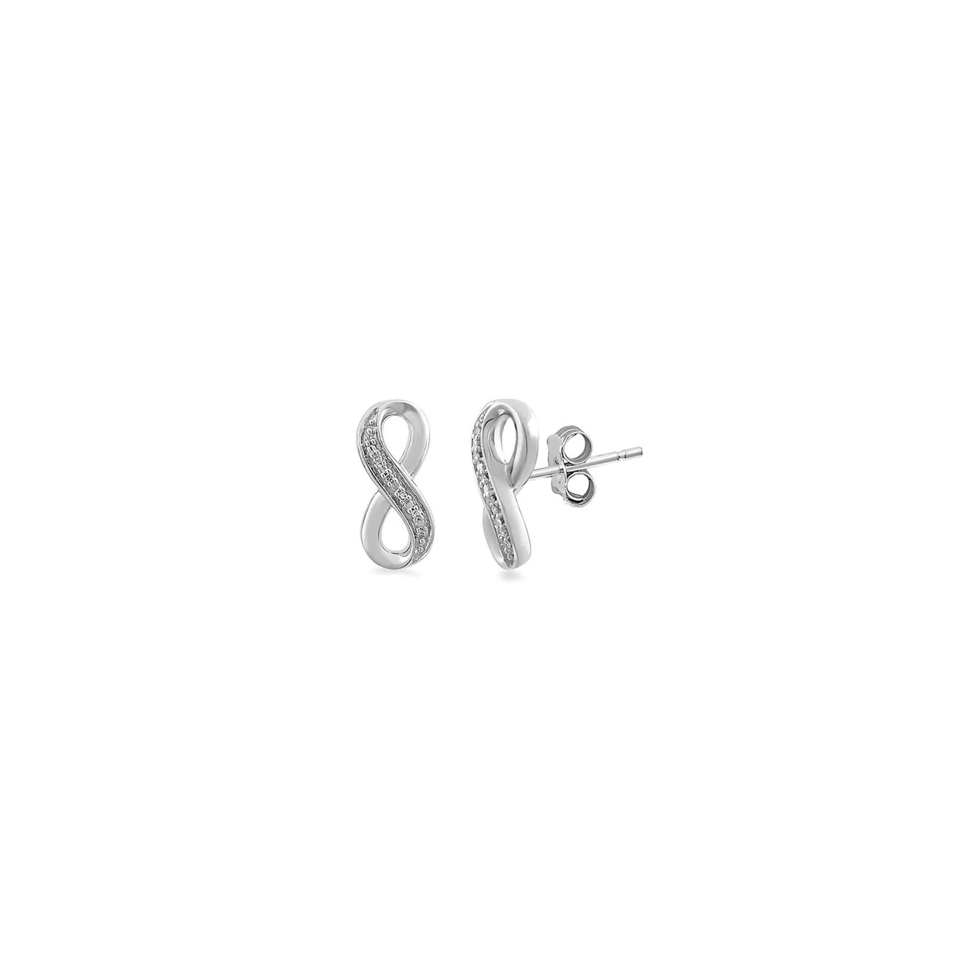 Diamond Infinity Earrings .925 Sterling Silver White Size 5.00mm
