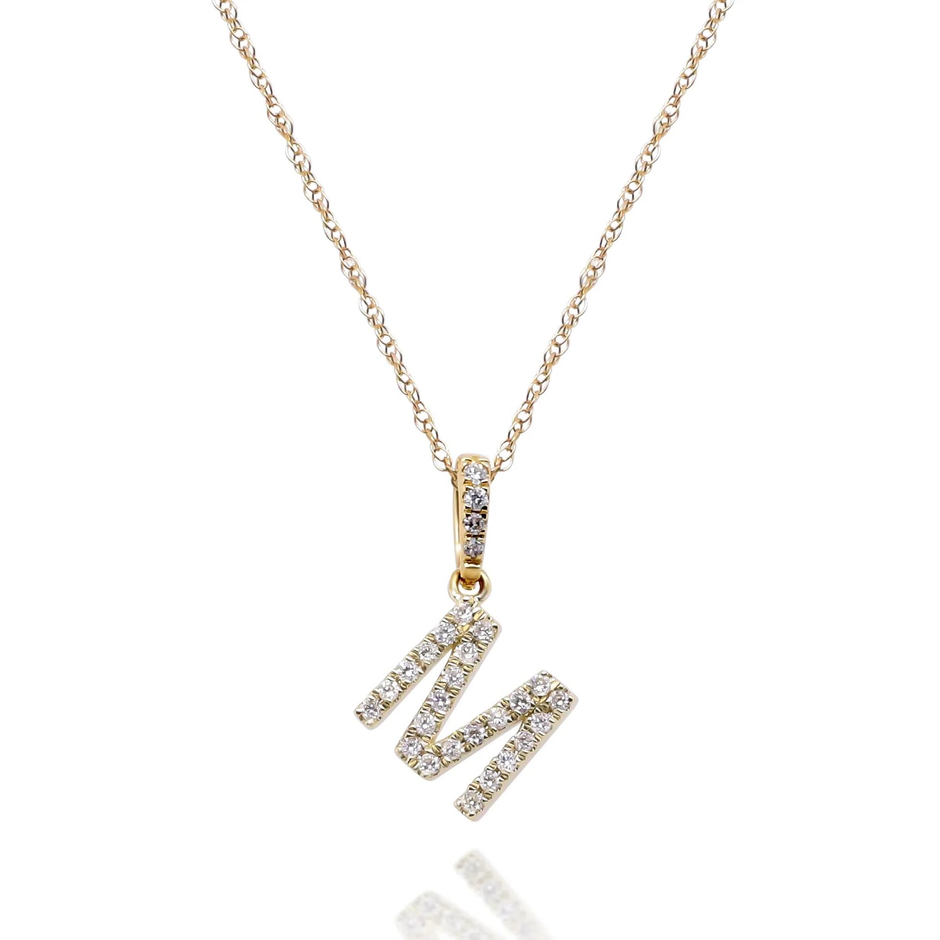 1/10 CT. Tw. Diamond M Initial Pendant Necklace 10K Yellow Gold Size 18"