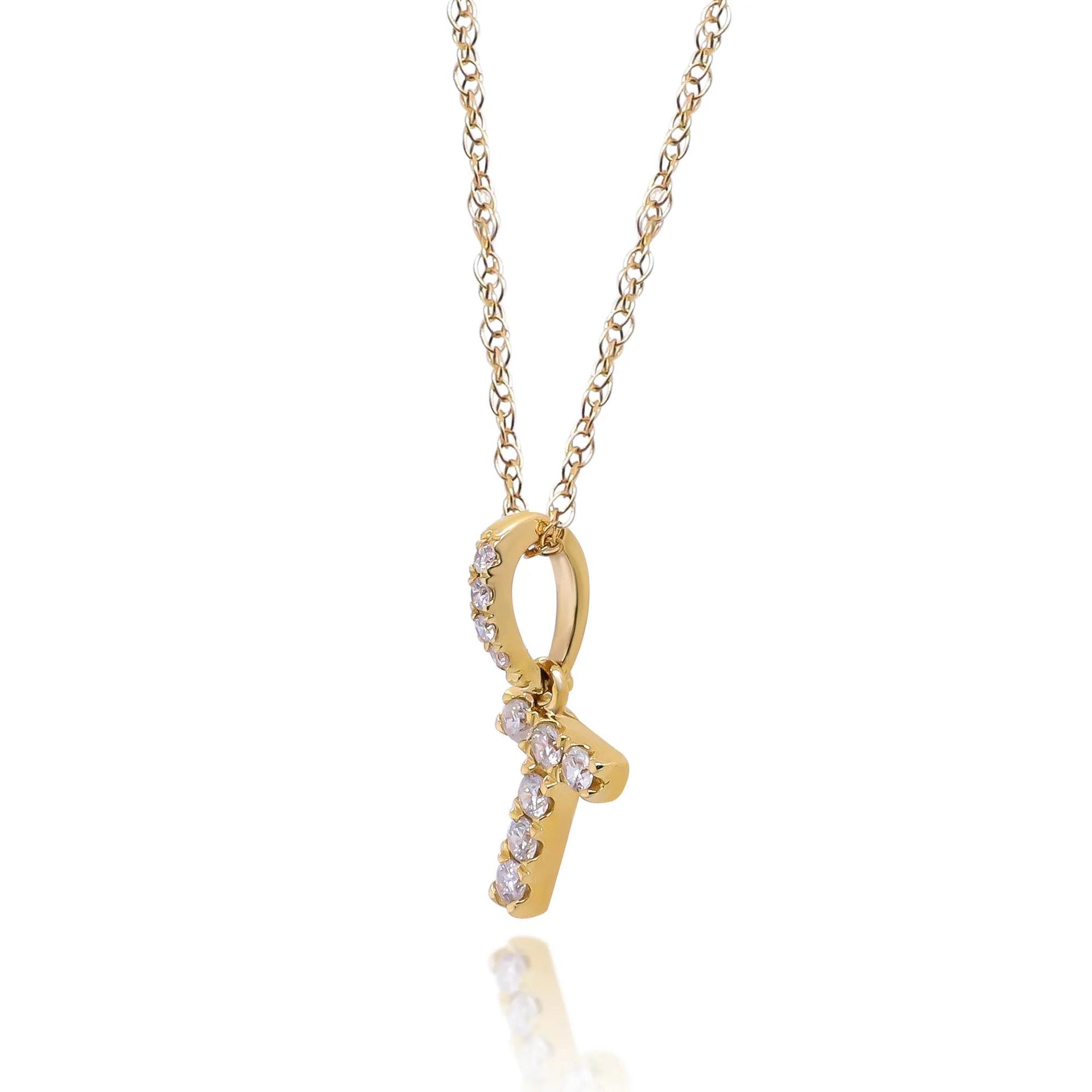 1/10 CT. Tw. Diamond T Initial Pendant Necklace 10K Yellow Gold Size 18"