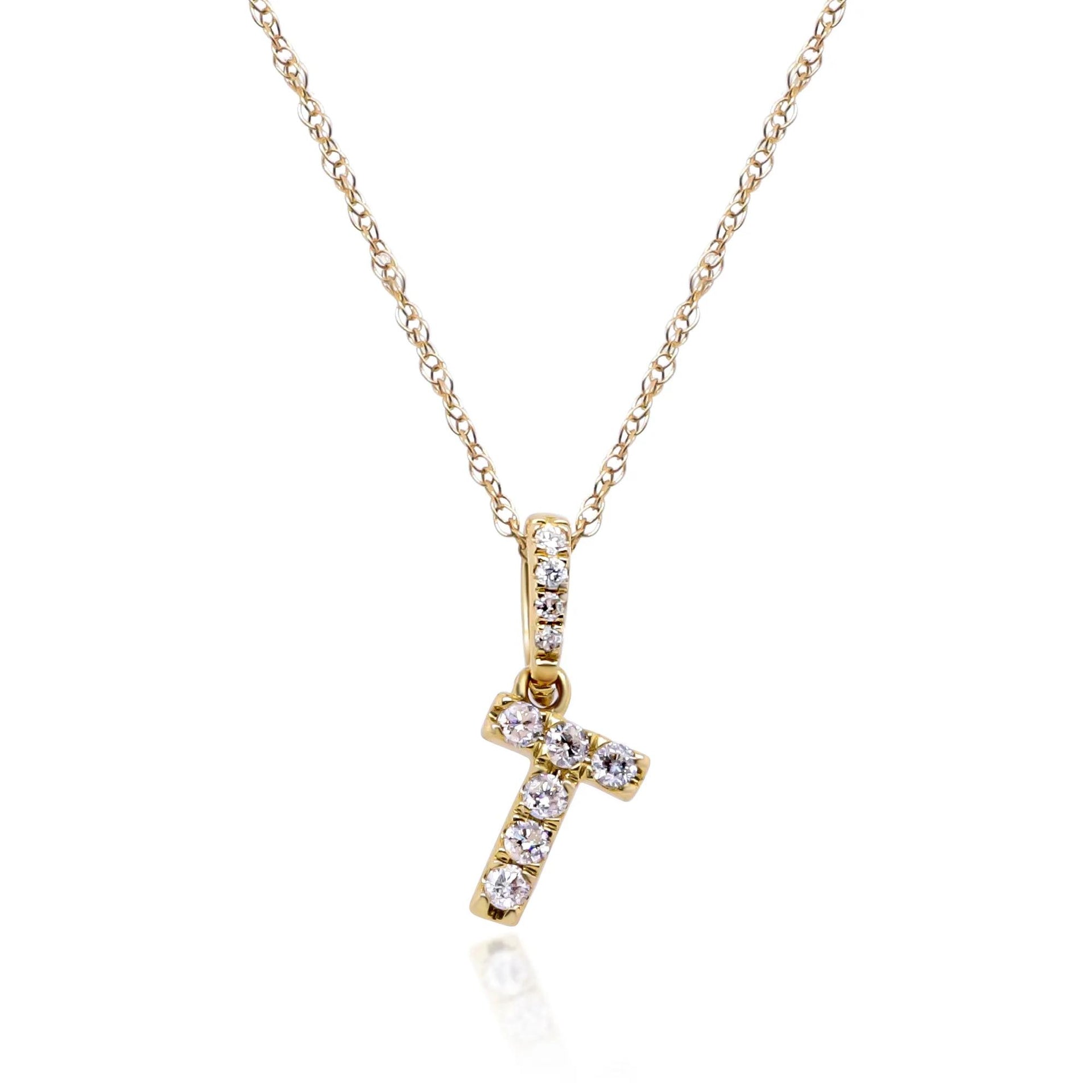 1/10 CT. Tw. Diamond T Initial Pendant Necklace 10K Yellow Gold Size 18"