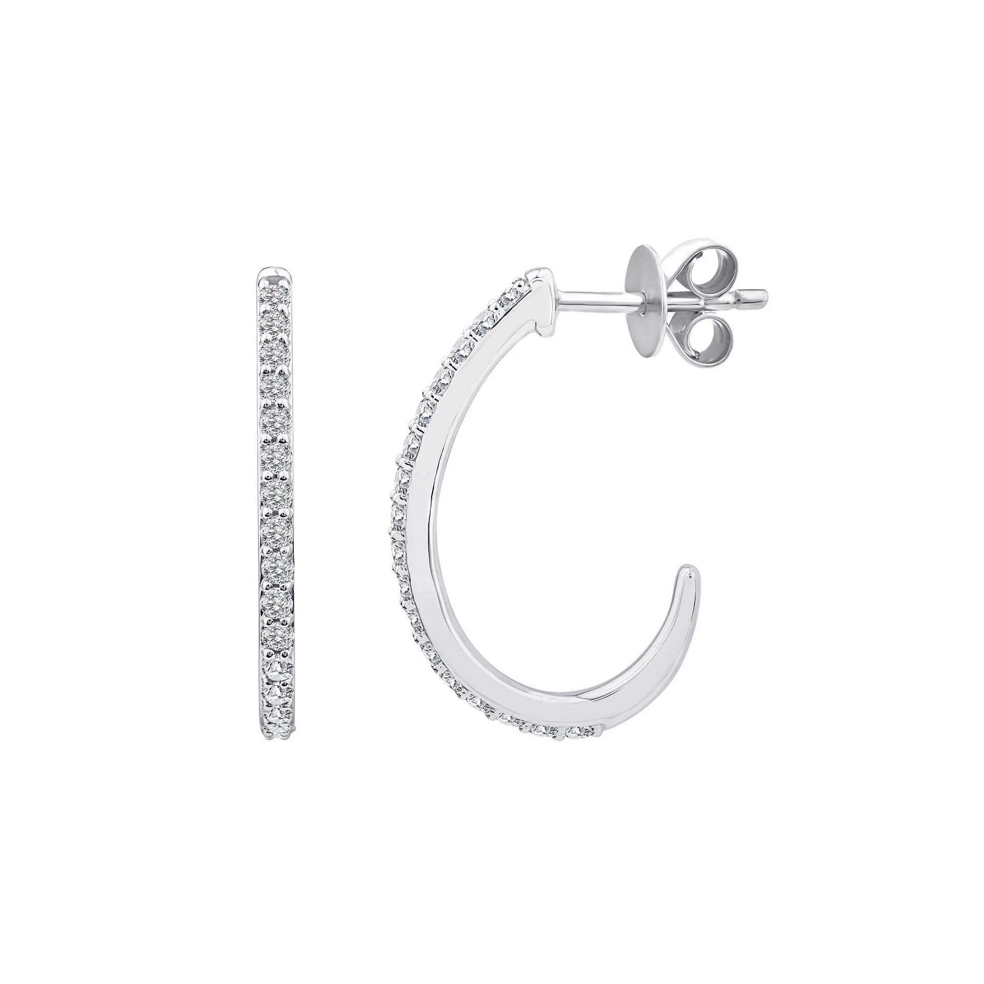 1/2 CT. Tw. Diamond J-Hoop Earrings 10K White Gold Size 1.50mm