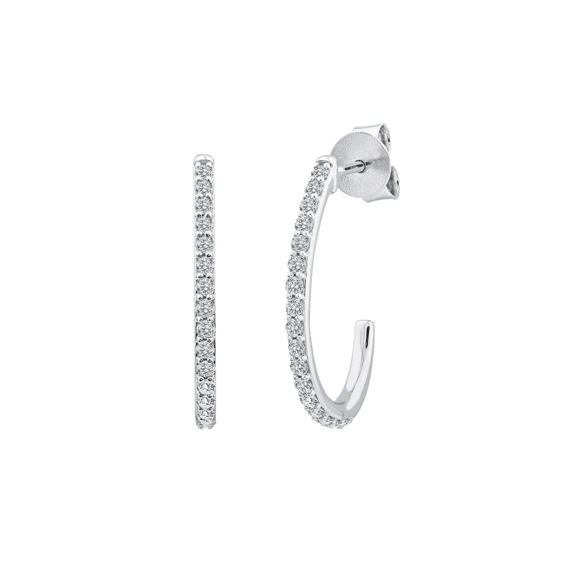 1/2 CT. Tw. Diamond J-Hoop Earrings 10K White Gold Size 1.50mm