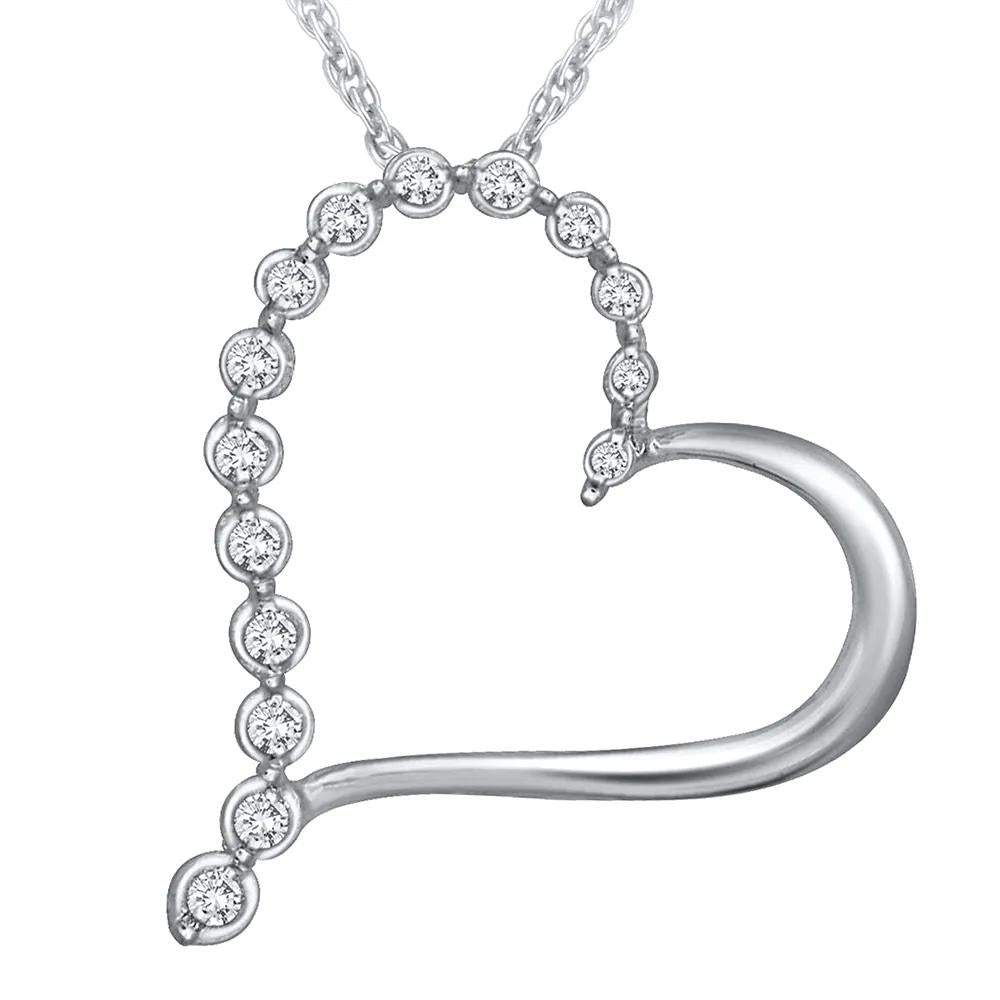 1/10 CT. Tw. Diamond Journey Heart Pendant Necklace 10K White Gold Size 18"