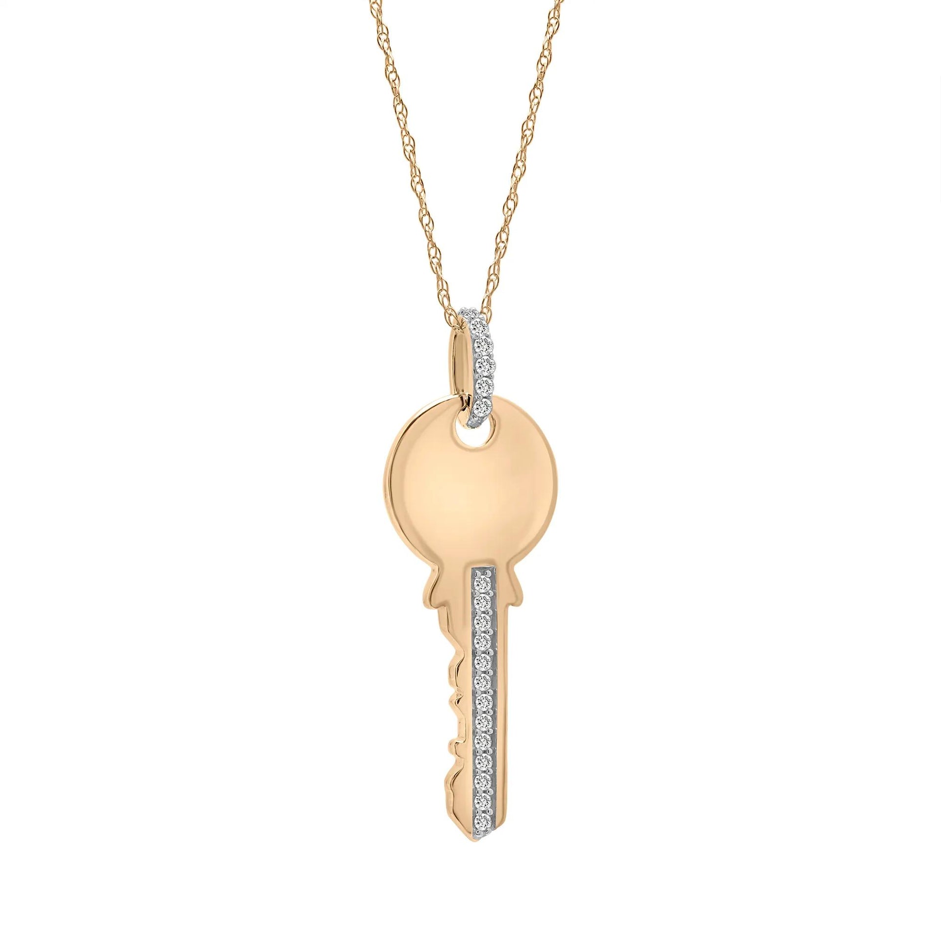 1/10 CT. Tw. Diamond Key Pendant Necklace 10K Yellow Gold Size 18"