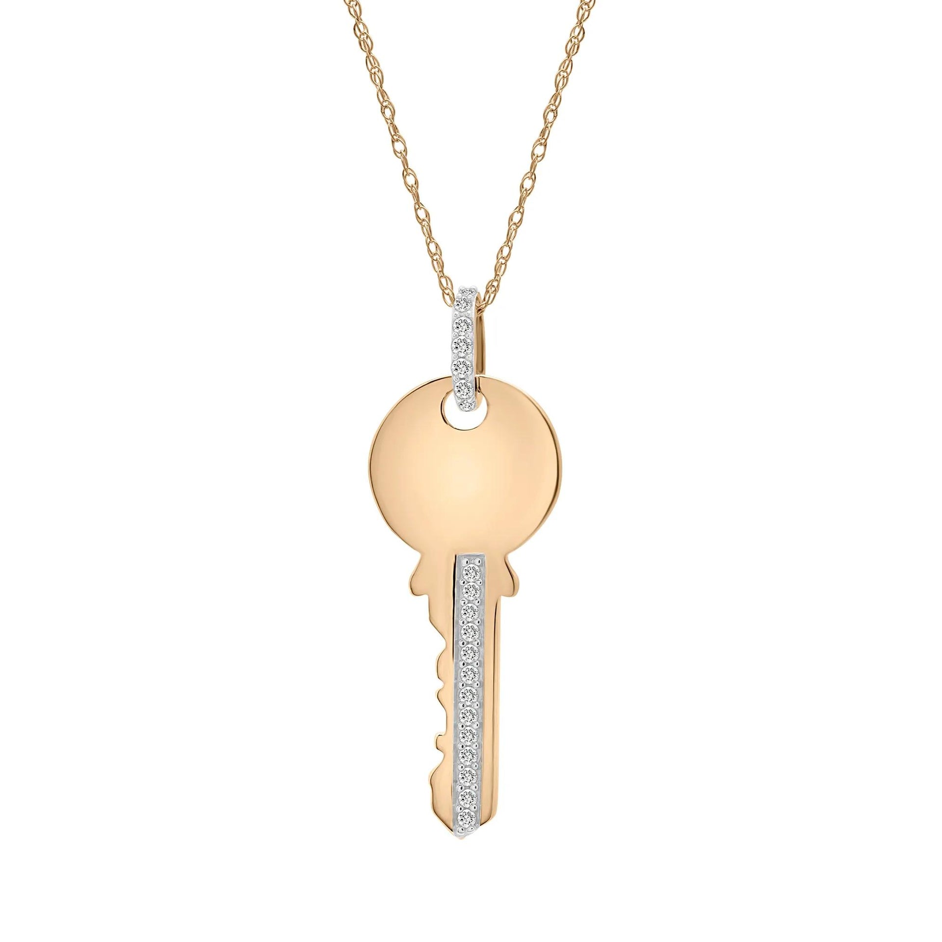 1/10 CT. Tw. Diamond Key Pendant Necklace 10K Yellow Gold Size 18"