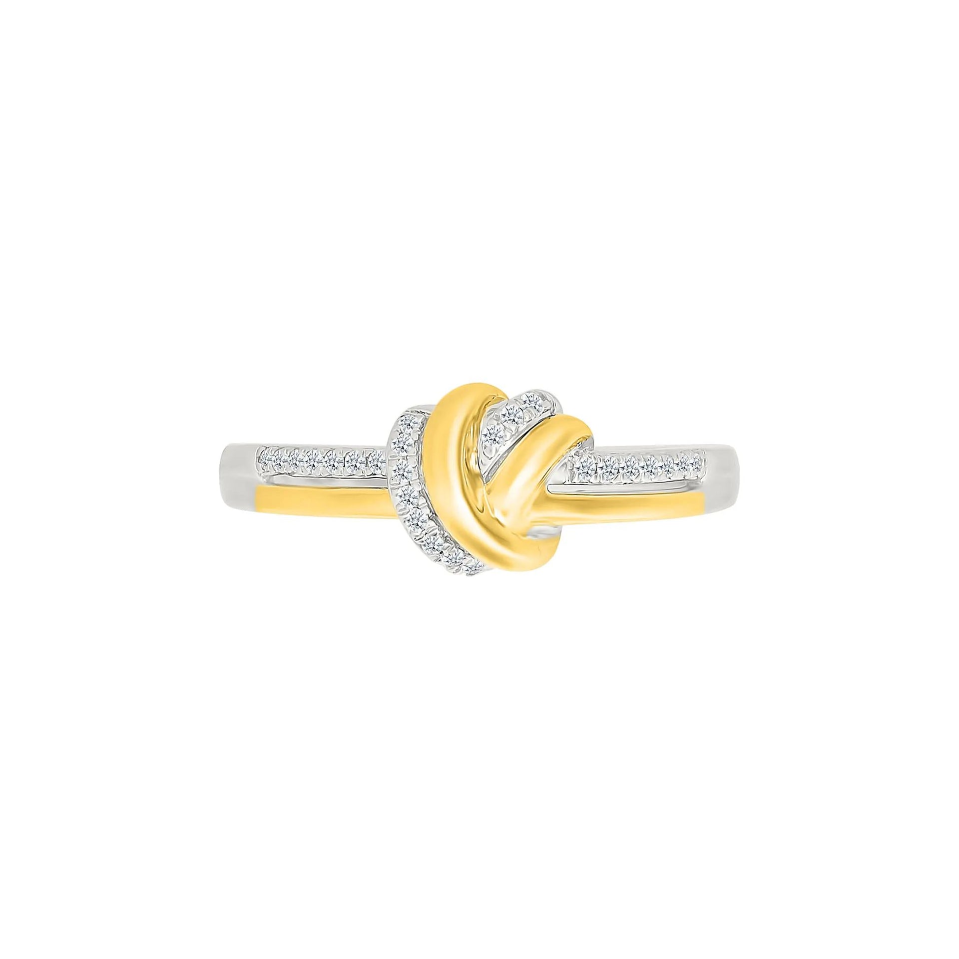 1/10 CT. Tw. Diamond Knot Ring .925 Sterling Silver and 10K Yellow Gold White Size 6 1mm