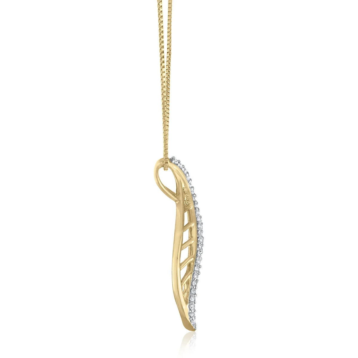 1/10 CT. Tw. Diamond Leaf Pendant Necklace 10K Yellow Gold Size 18"