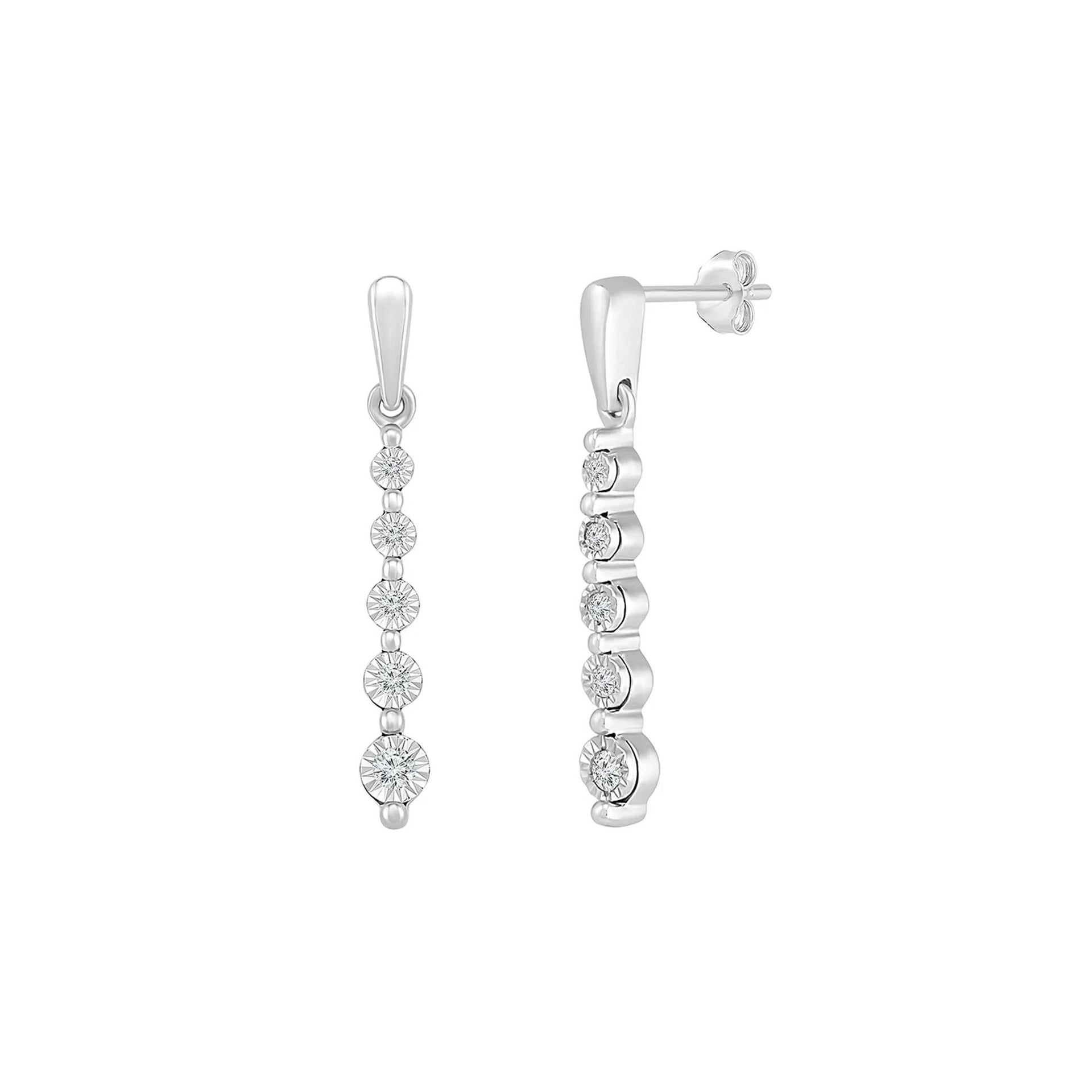 1/7 CT. Tw. Diamond Linear Drop Earrings with Illusion Settings 10K White Gold Size 3.00mm