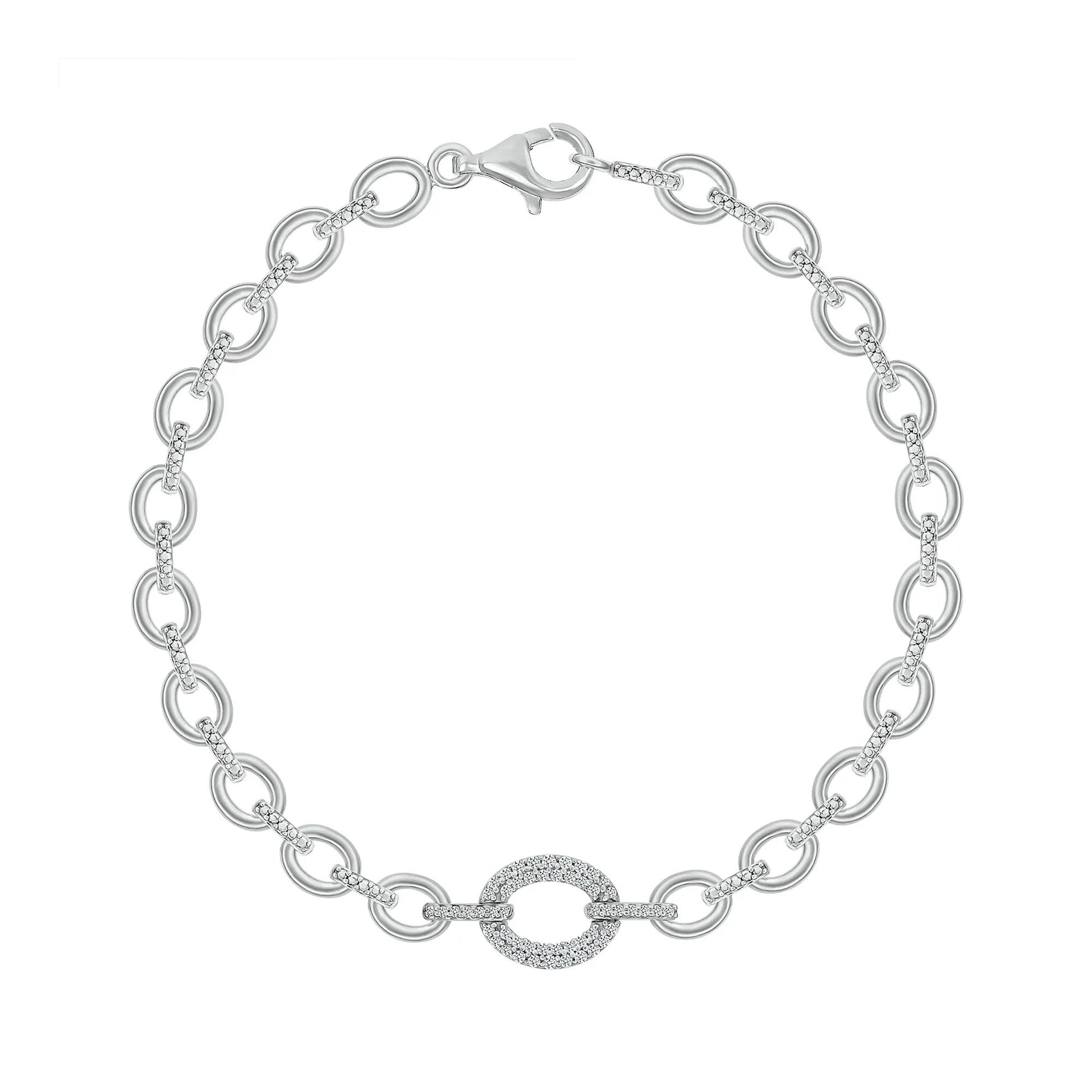 1/5 CT. Tw. Diamond Link Bracelet .925 Sterling Silver White Size 9.30mm