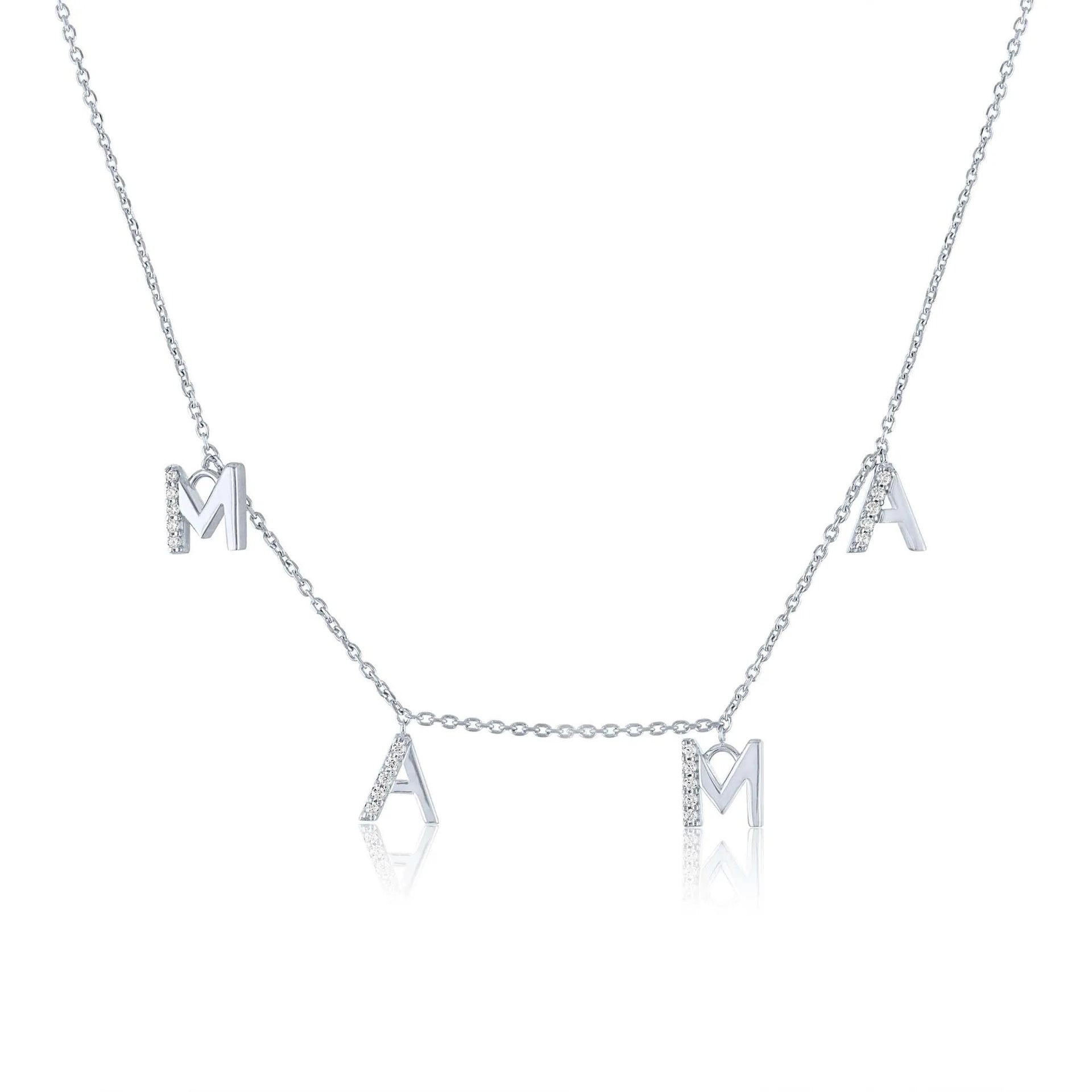 1/10 CT. Tw. Diamond Mama Necklace .925 Sterling Silver White Size 18"