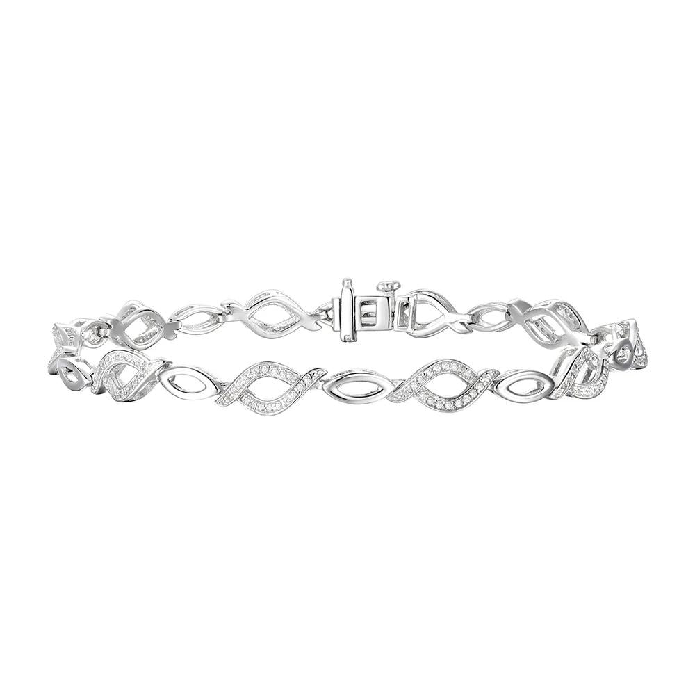 3/8 CT. Tw. Diamond Marquise-Link Bracelet .925 Sterling Silver White Size 3.00mm
