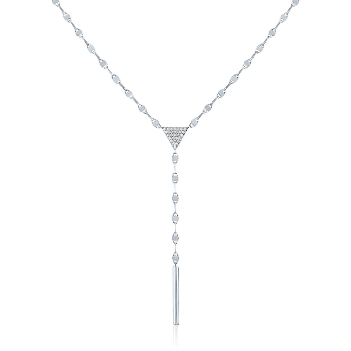 1/10 CT. Tw. Diamond Mirror Chain Lariat Necklace .925 Sterling Silver White Size 18"