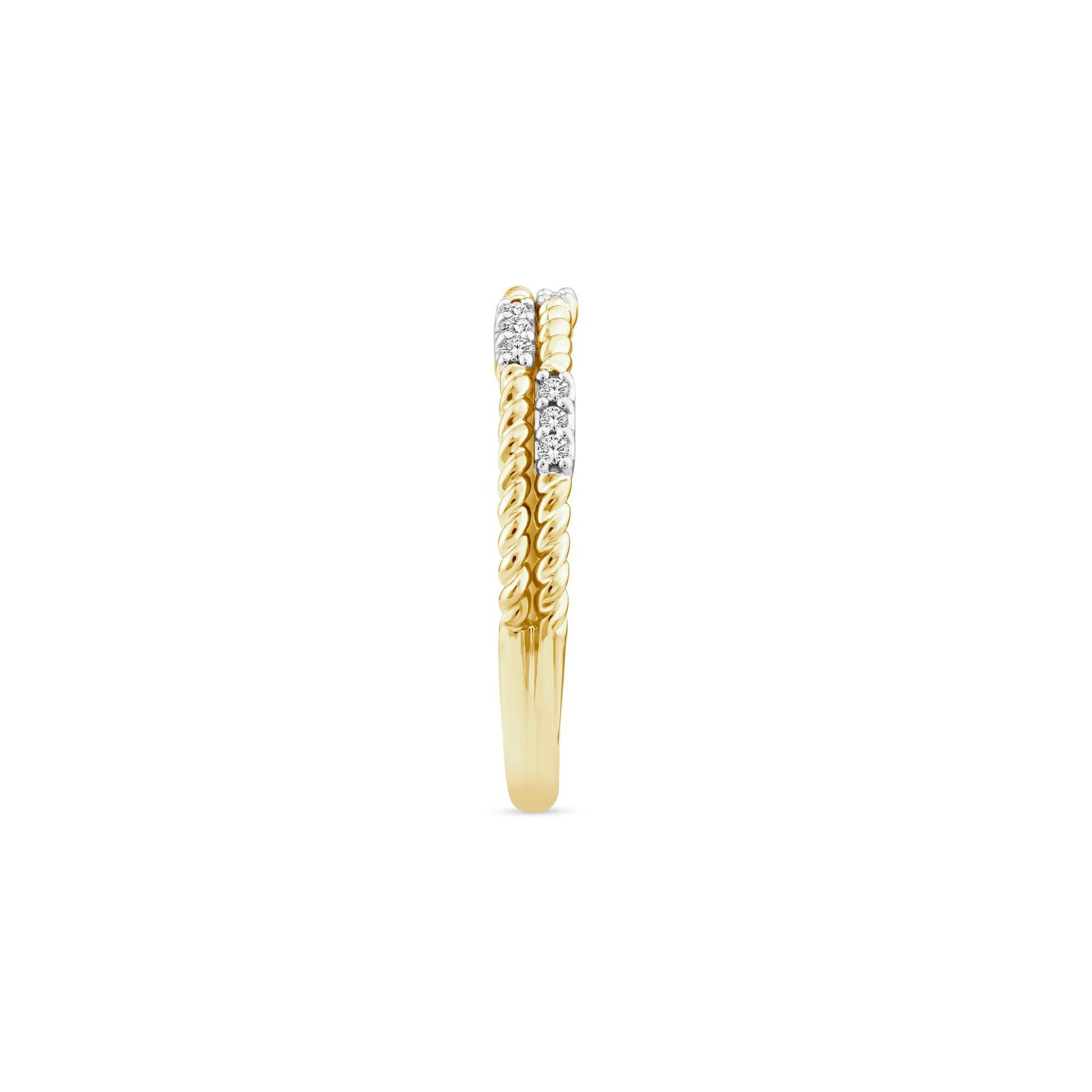 1/10 CT. Tw. Diamond Multi-Row Twist Band Ring 14K Yellow Gold Round Brilliant Cut Size 8 2mm