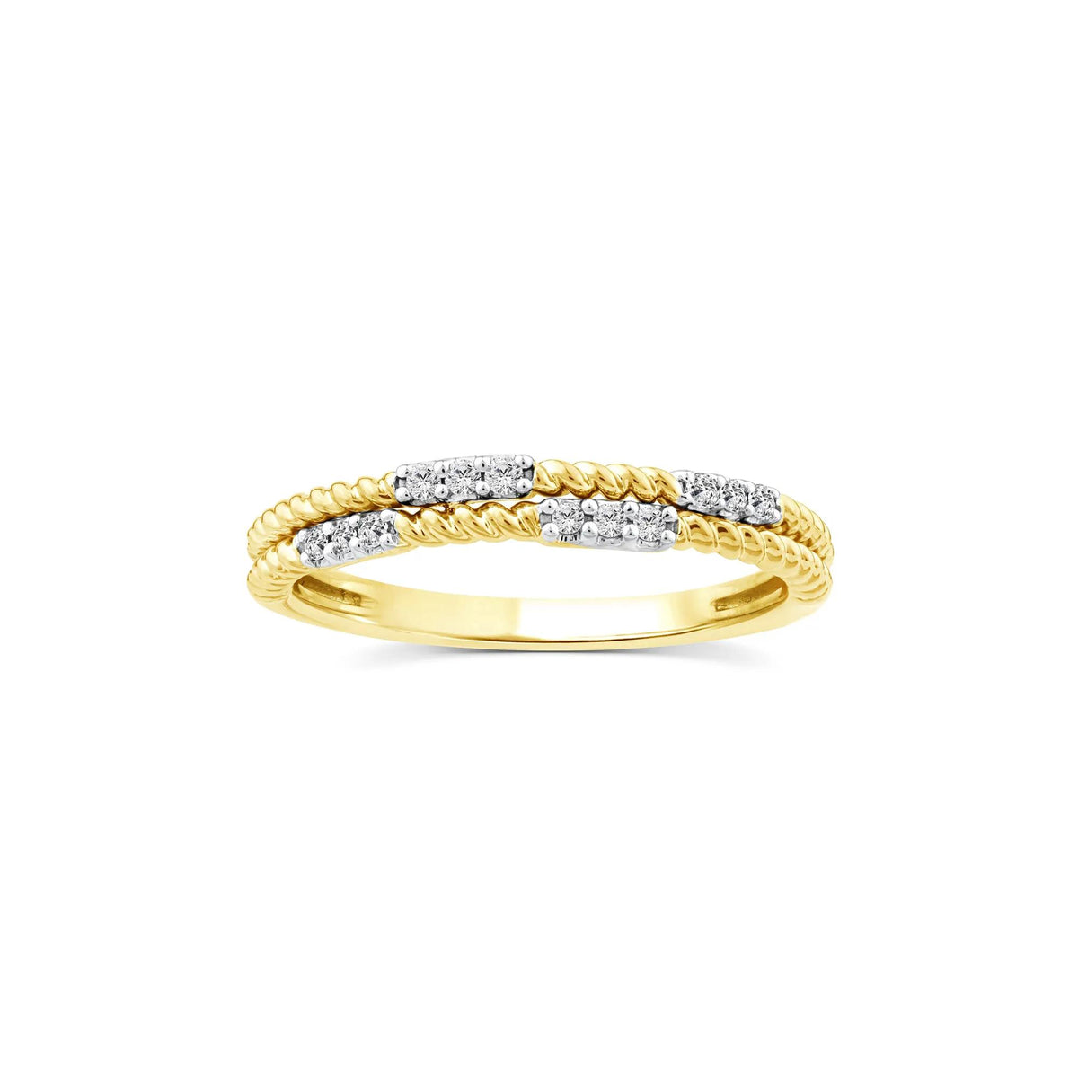 1/10 CT. Tw. Diamond Multi-Row Twist Band Ring 14K Yellow Gold Round Brilliant Cut Size 7 2mm