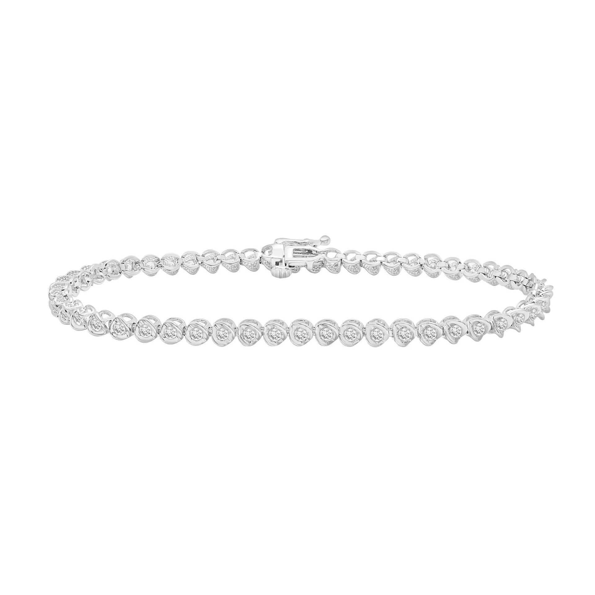 1 CT. Tw. Diamond Nick-Set Bracelet 10K White Gold Size 3.20mm